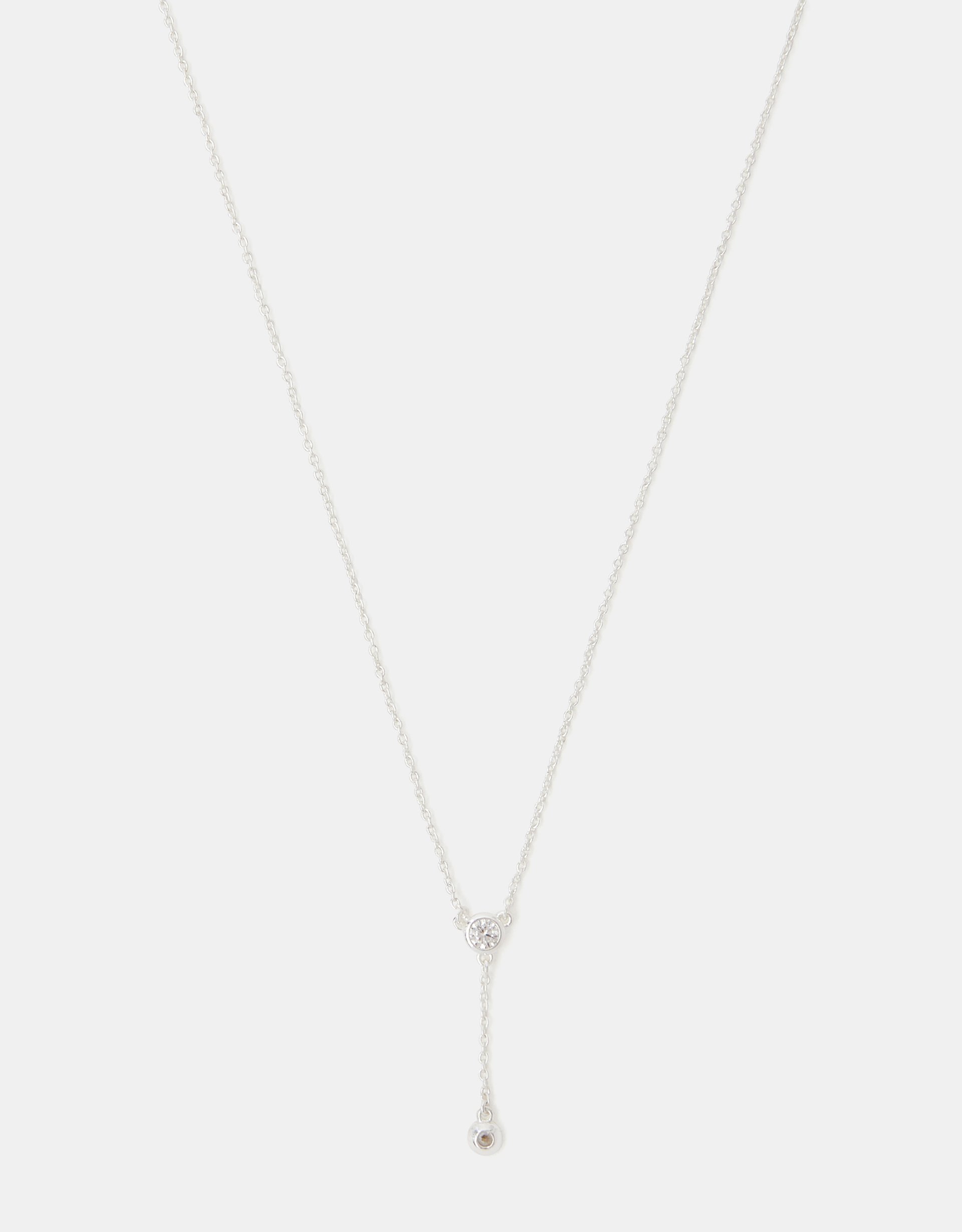 Sterling Silver Diamanté Lariat Necklace - Accessorize