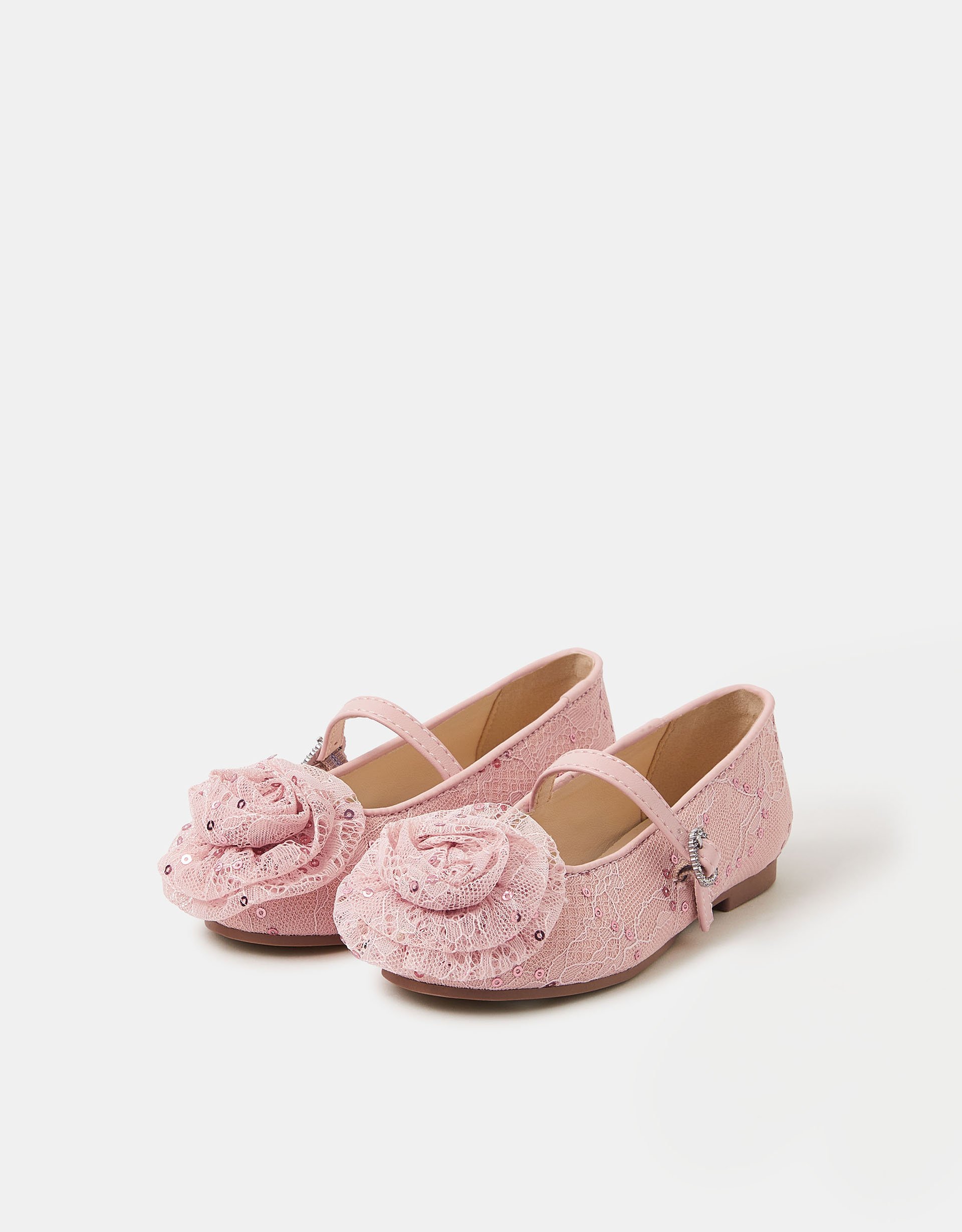 Sequin Lace Ballet Flats Pink, Size: 11 - Accessorize