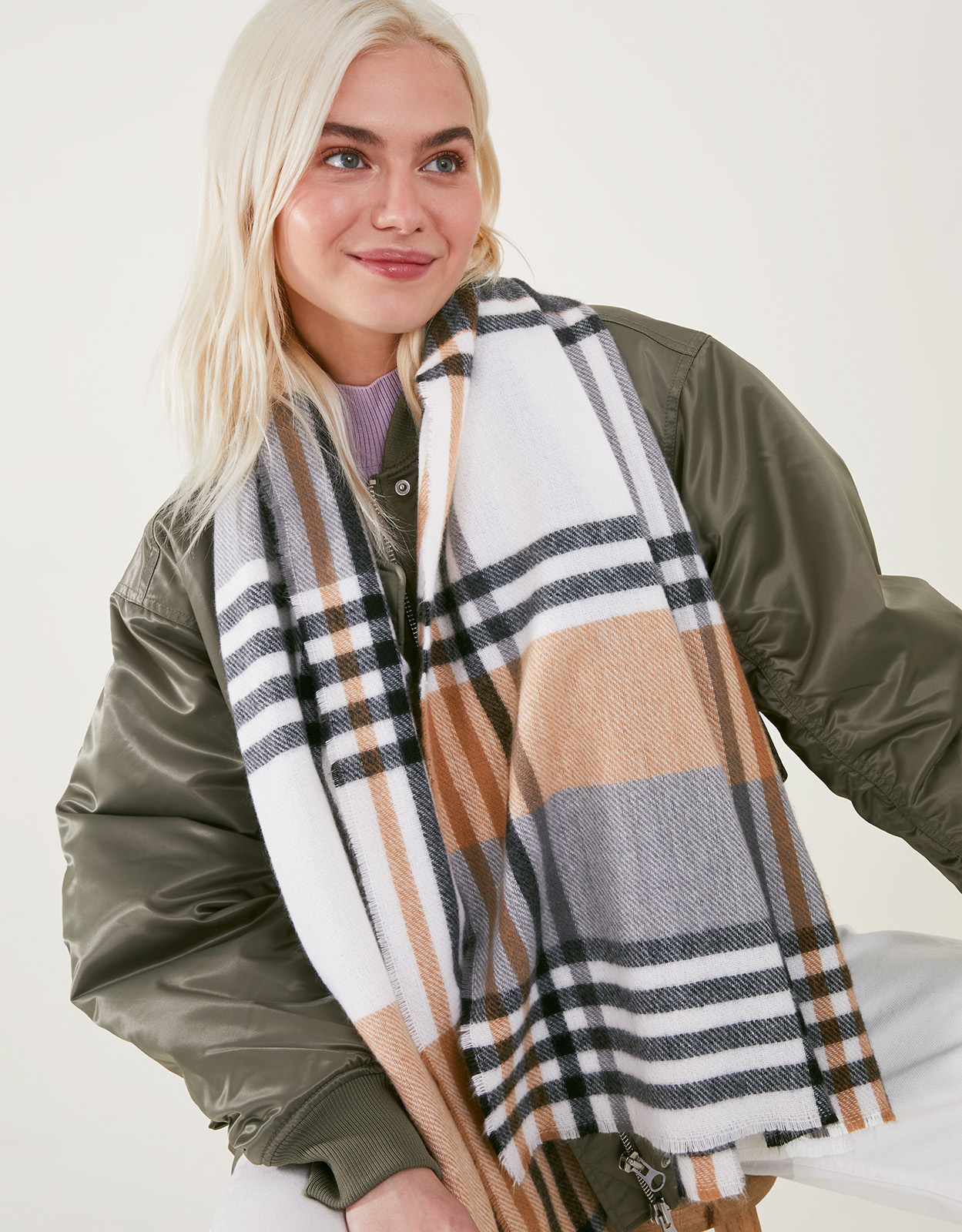 Accessorize Women's Black/White/Brown London Check Blanket Scarf, Size: 180x70cm