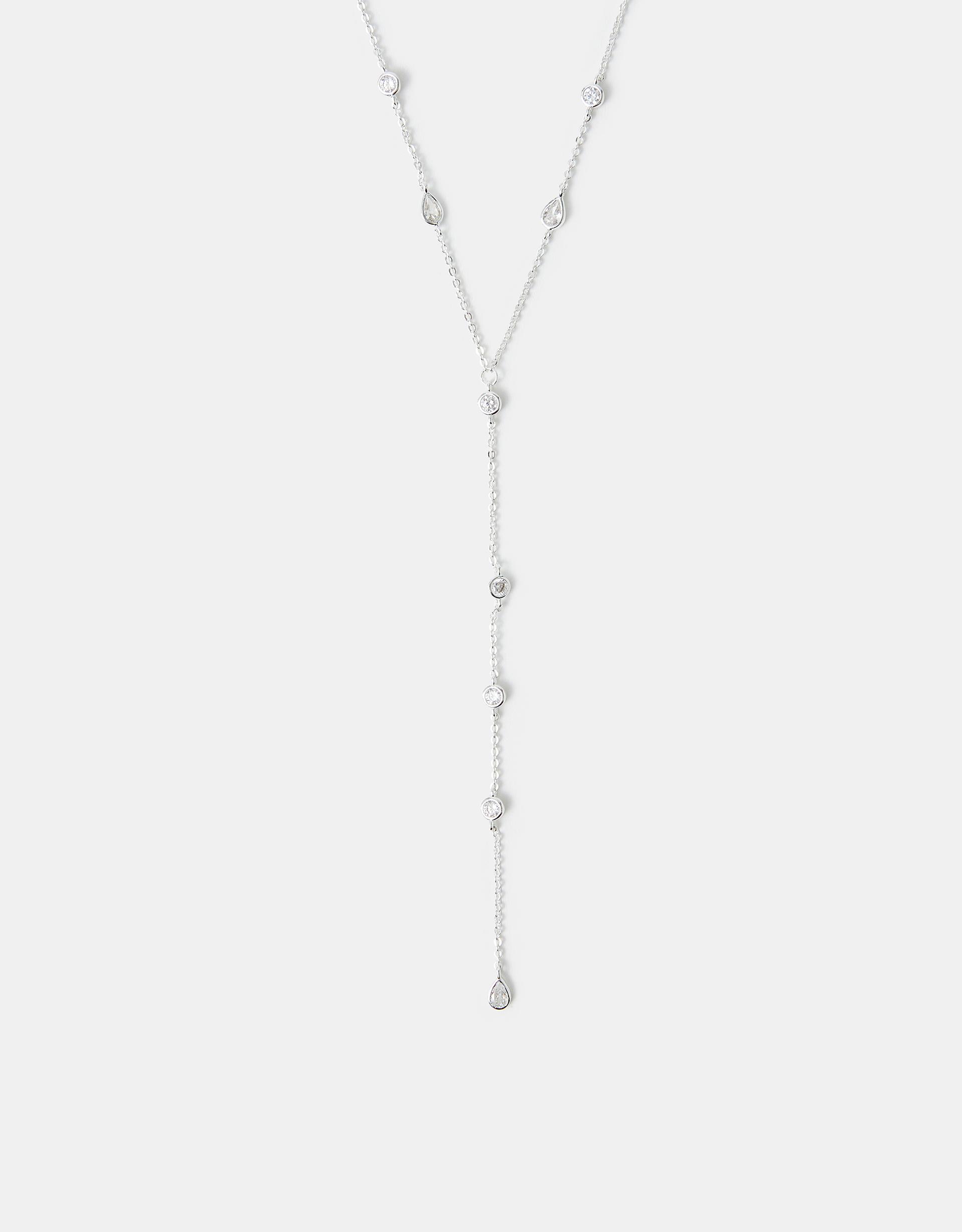 Sterling Silver-plated Diamanté Lariat Necklace - Accessorize