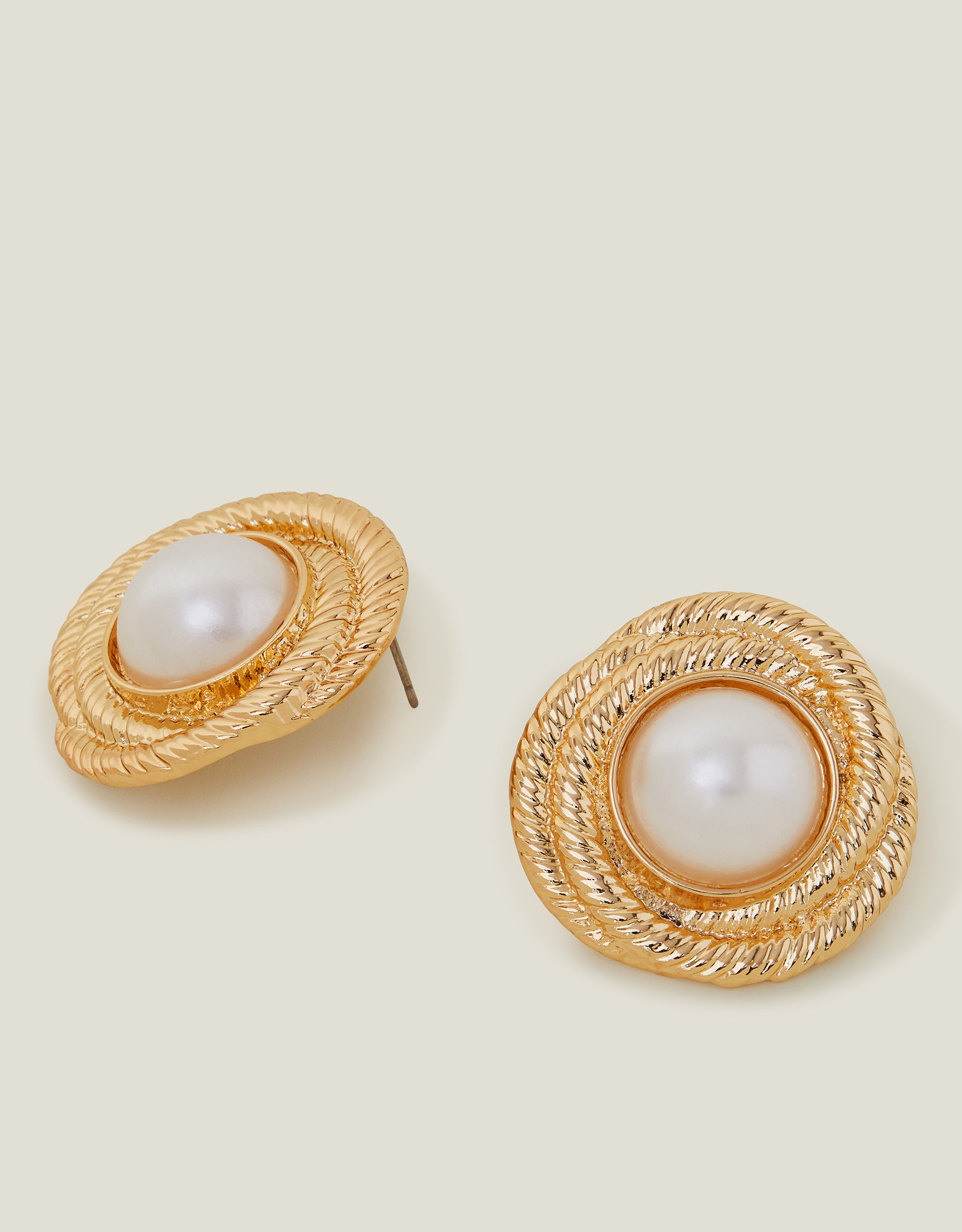 Gold Round Pearl Frame Stud Earrings - Accessorize