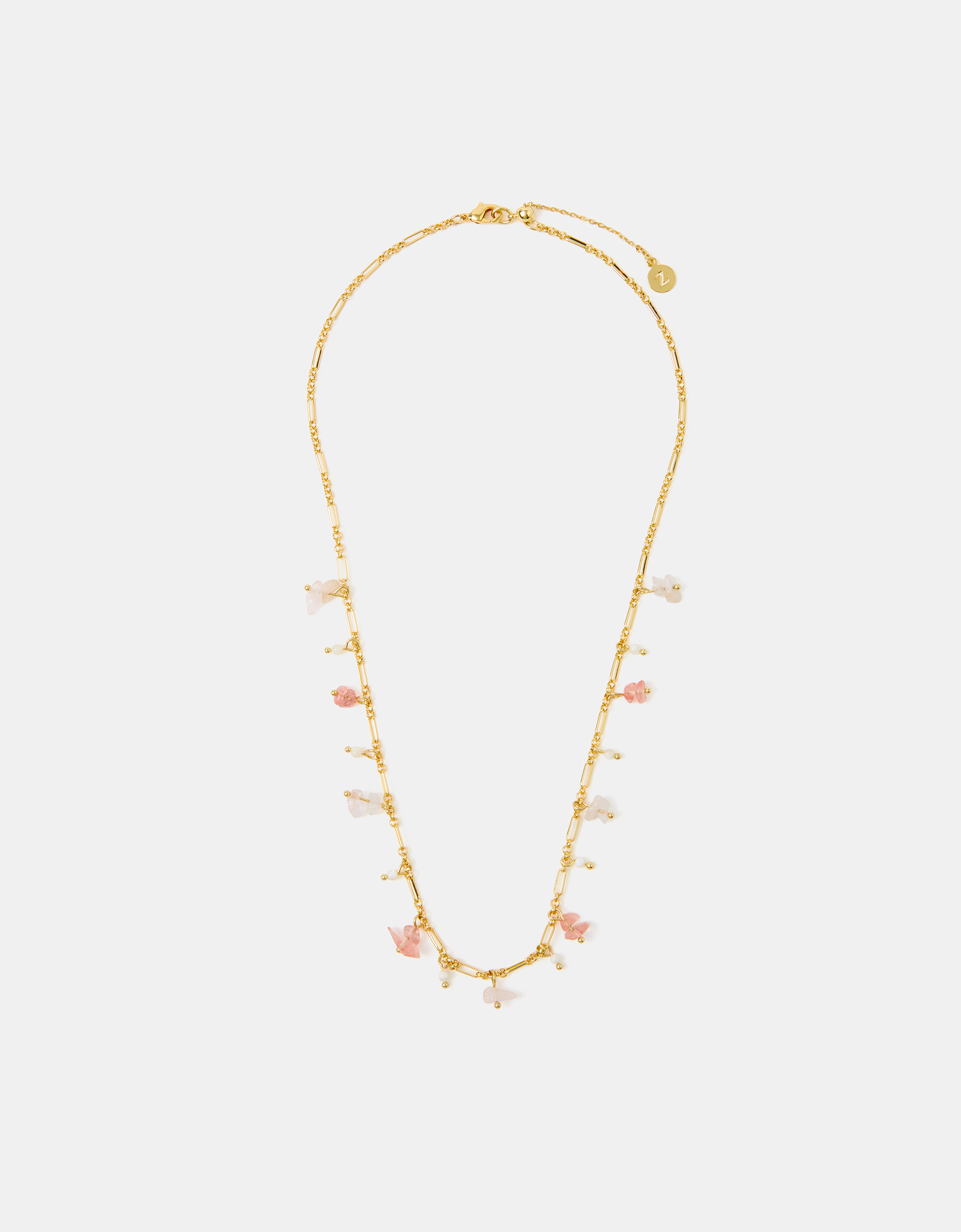 Accessorize Lace Decor 14ct -Plated Semi Precious Charm Necklace, Gold