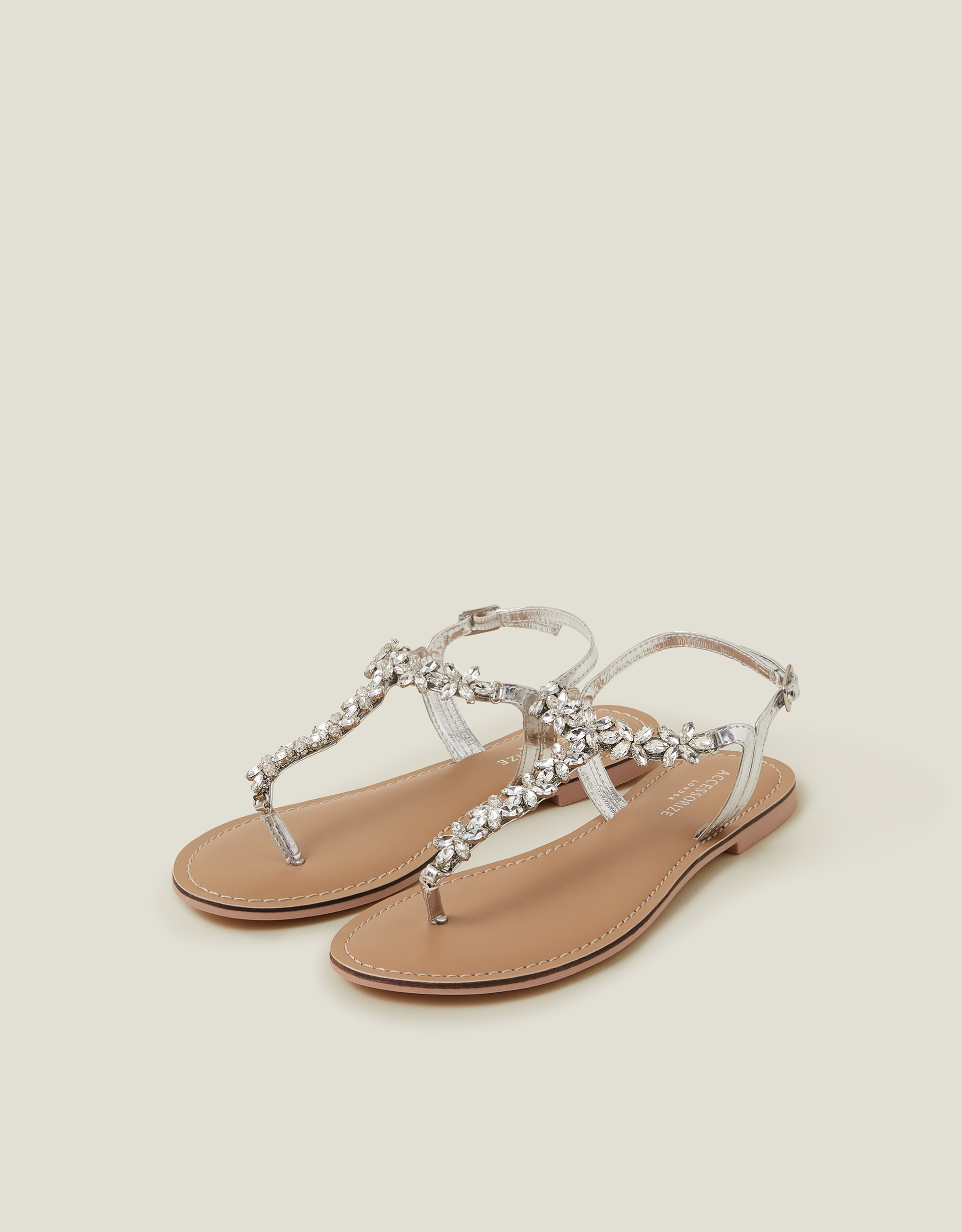 Gemstone Flower T-strap Sandals White, Size: 40 - Accessorize
