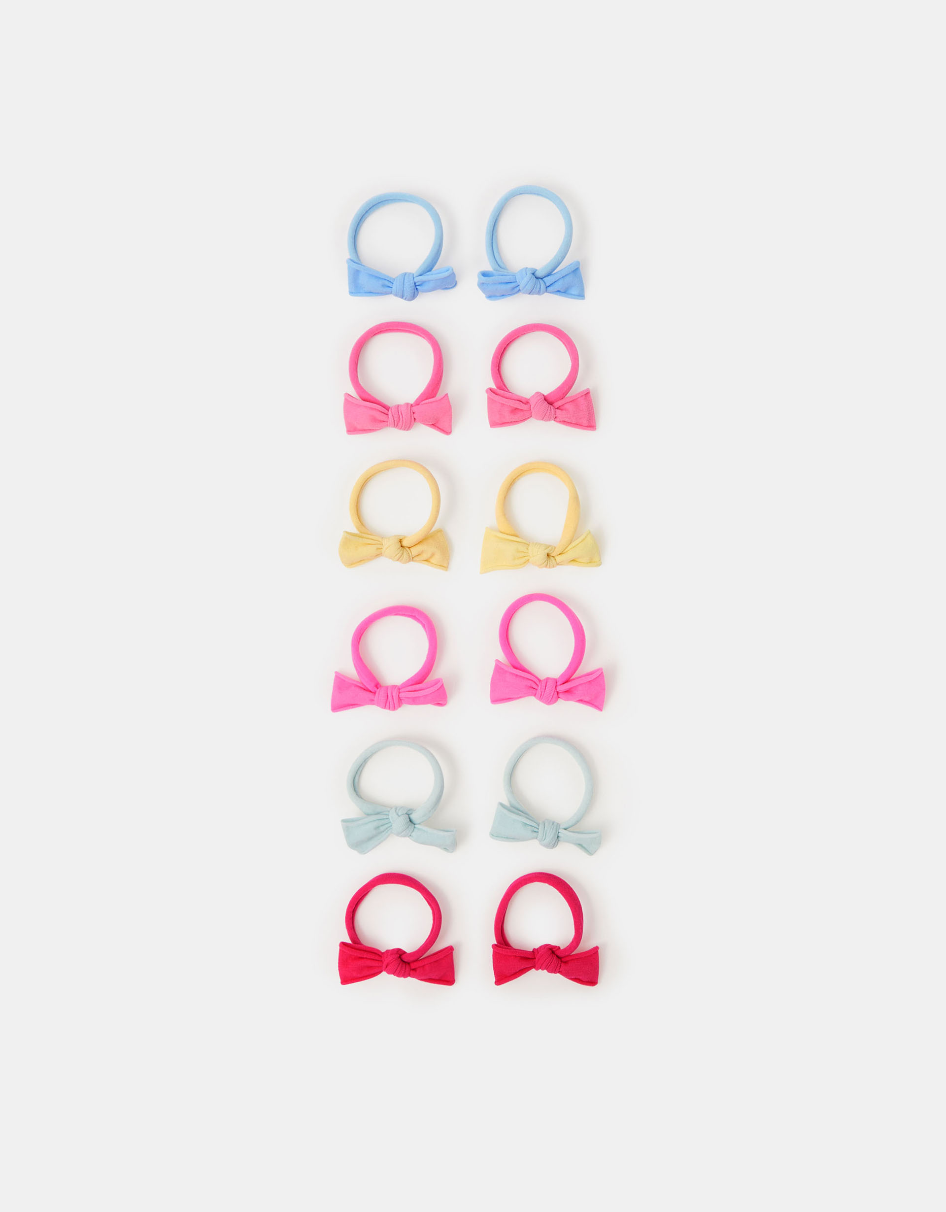 Yellow, Pink & Blue Cotton Mini Bow Hair Bands 12-Pack, Size: 5cm - Accessorize