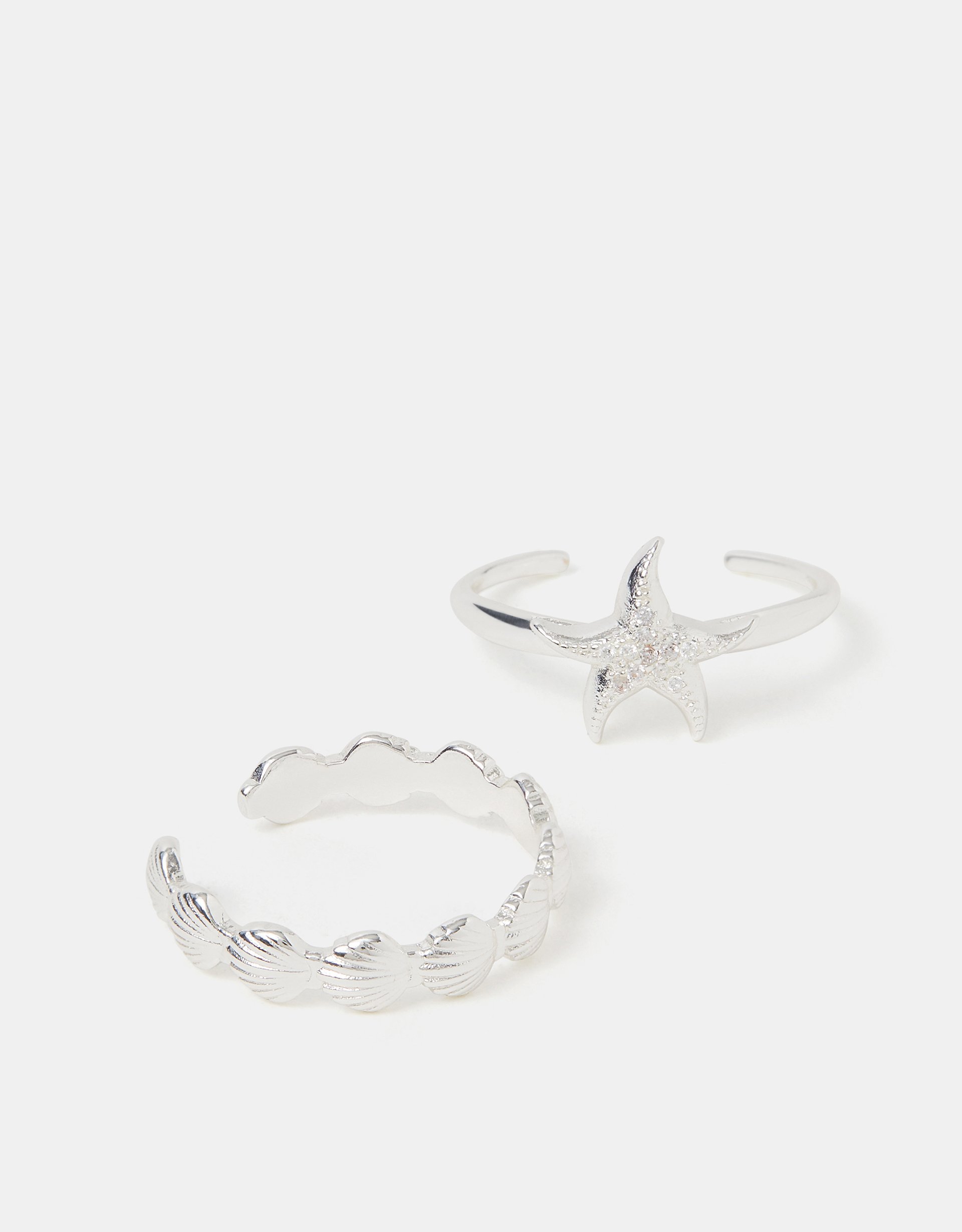 Accessorize Star 2-Pack Sterling Silver-Plated Shell & Starfish Rings
