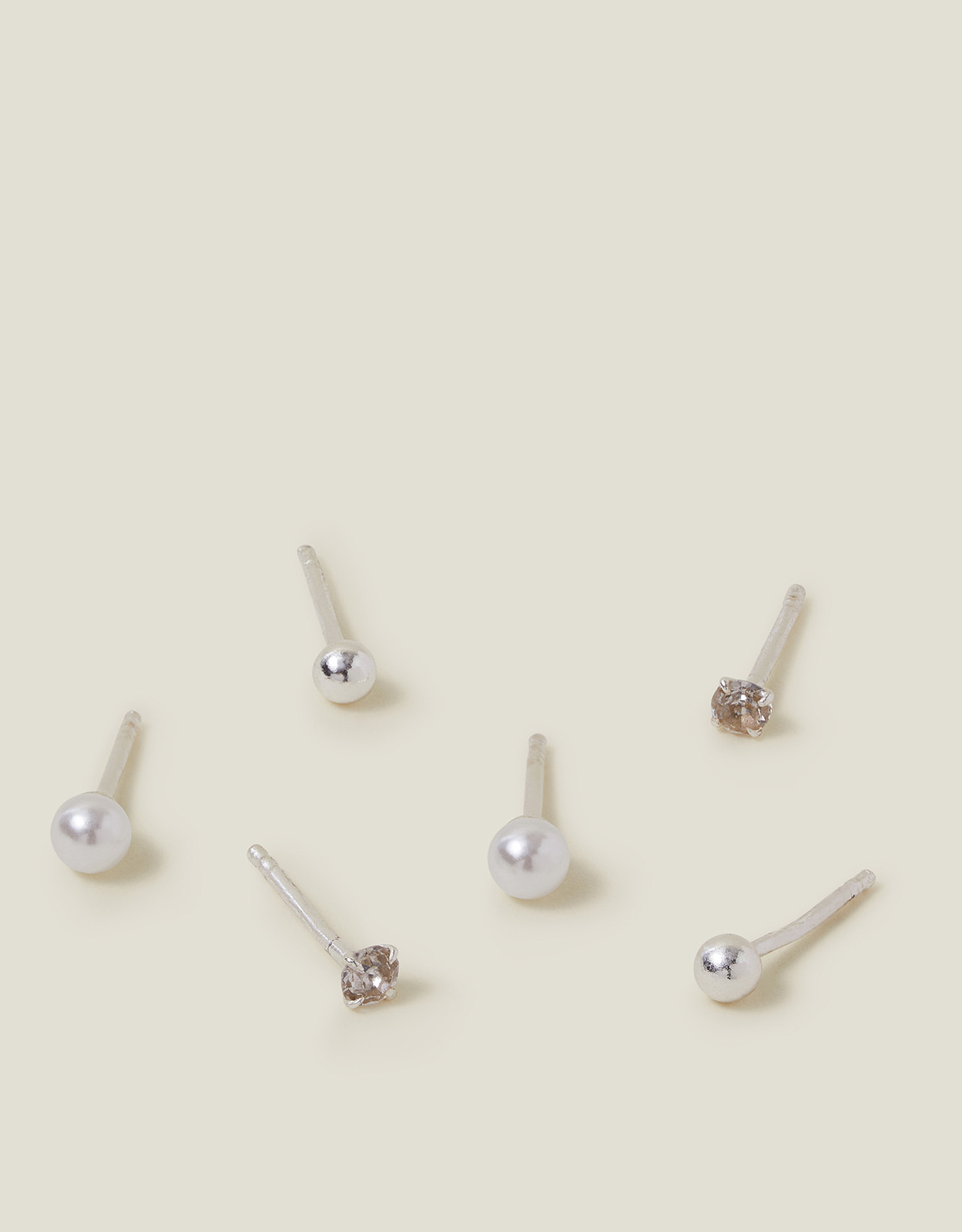 White 3-Pack Sterling Silver-plated Pearl Mix Stud Earrings, Women's - Accessorize