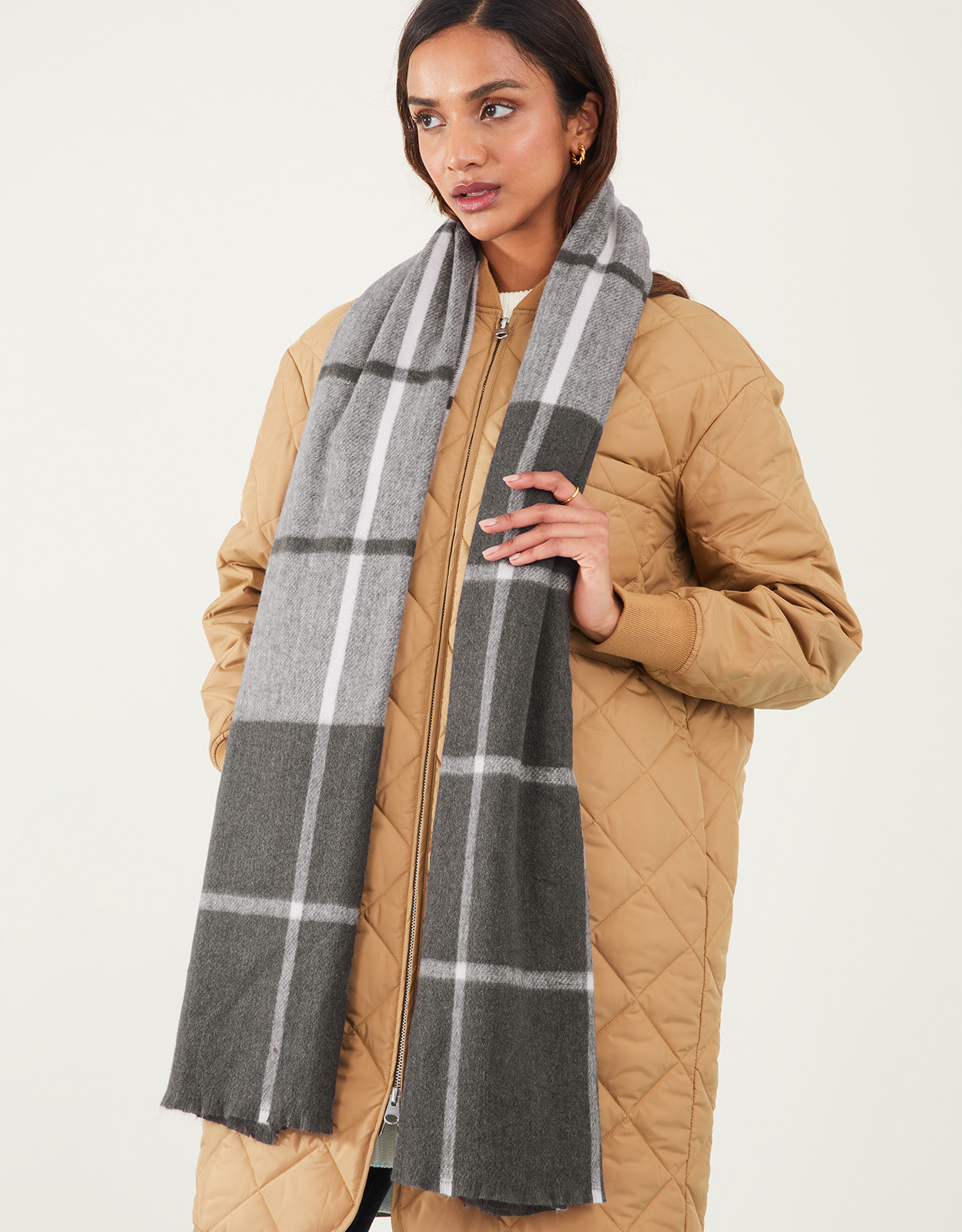 Accessorize Women's Check Grey Blanket Scarf, Size: One Size
