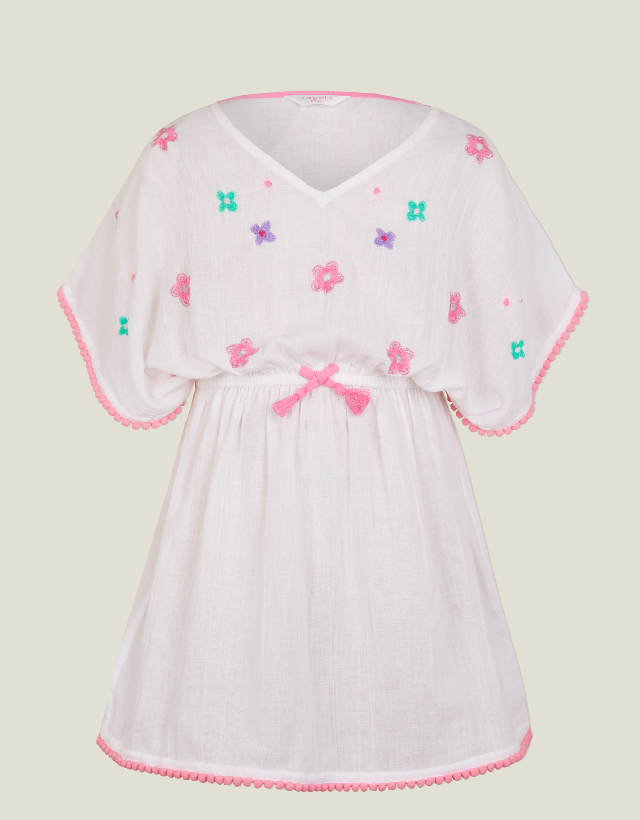 White & Pink Girls Floral Embroidered Kaftan, Size: 9-10 Years, Girl's - Accessorize