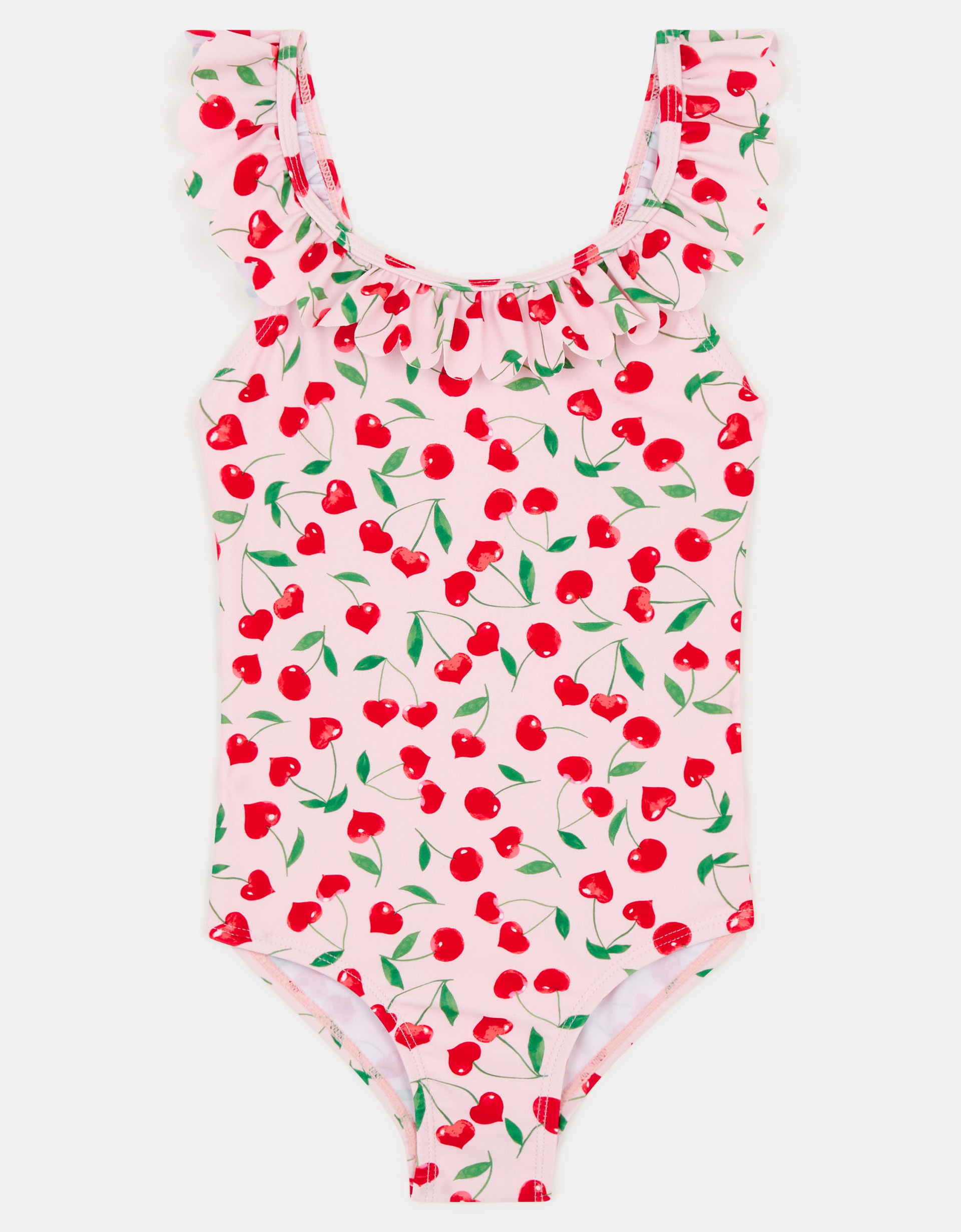 Accessorize Lace Girls Cherry Frill Swimsuit, Pink, Size: 3-4 Years