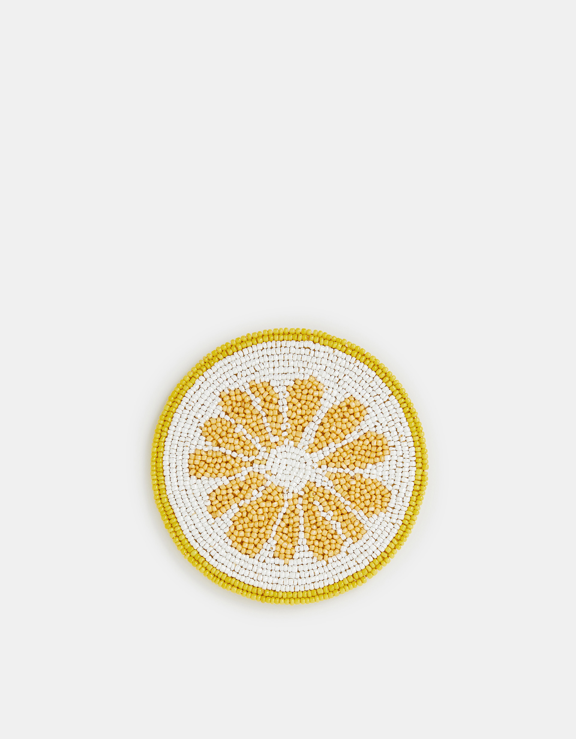 White/yellow Round Lemon Beaded Coaster, Size: 10x10cm - Accessorize