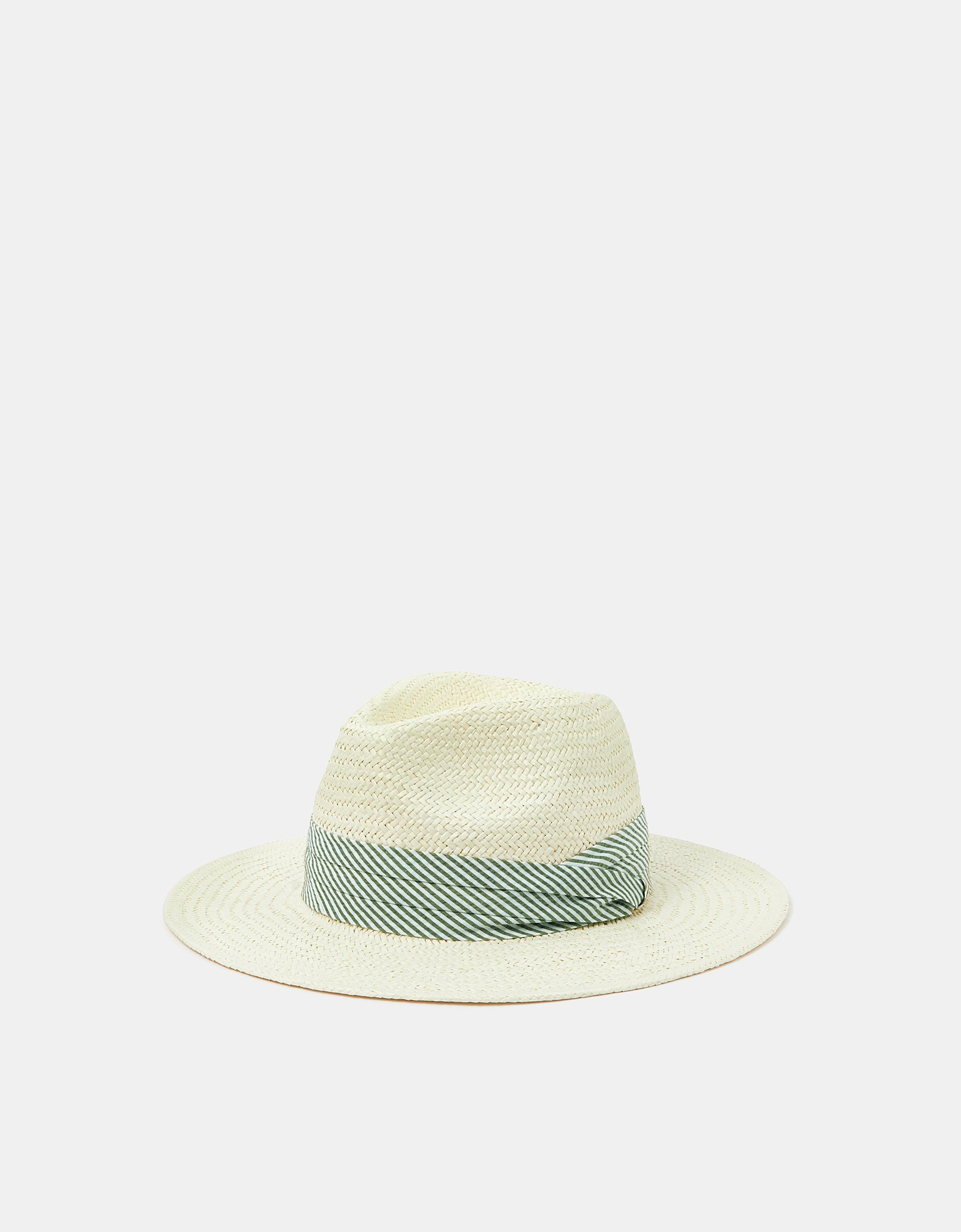 White & Green Stripe Band Fedora Hat, Size: 57x8cm, Women's - Accessorize