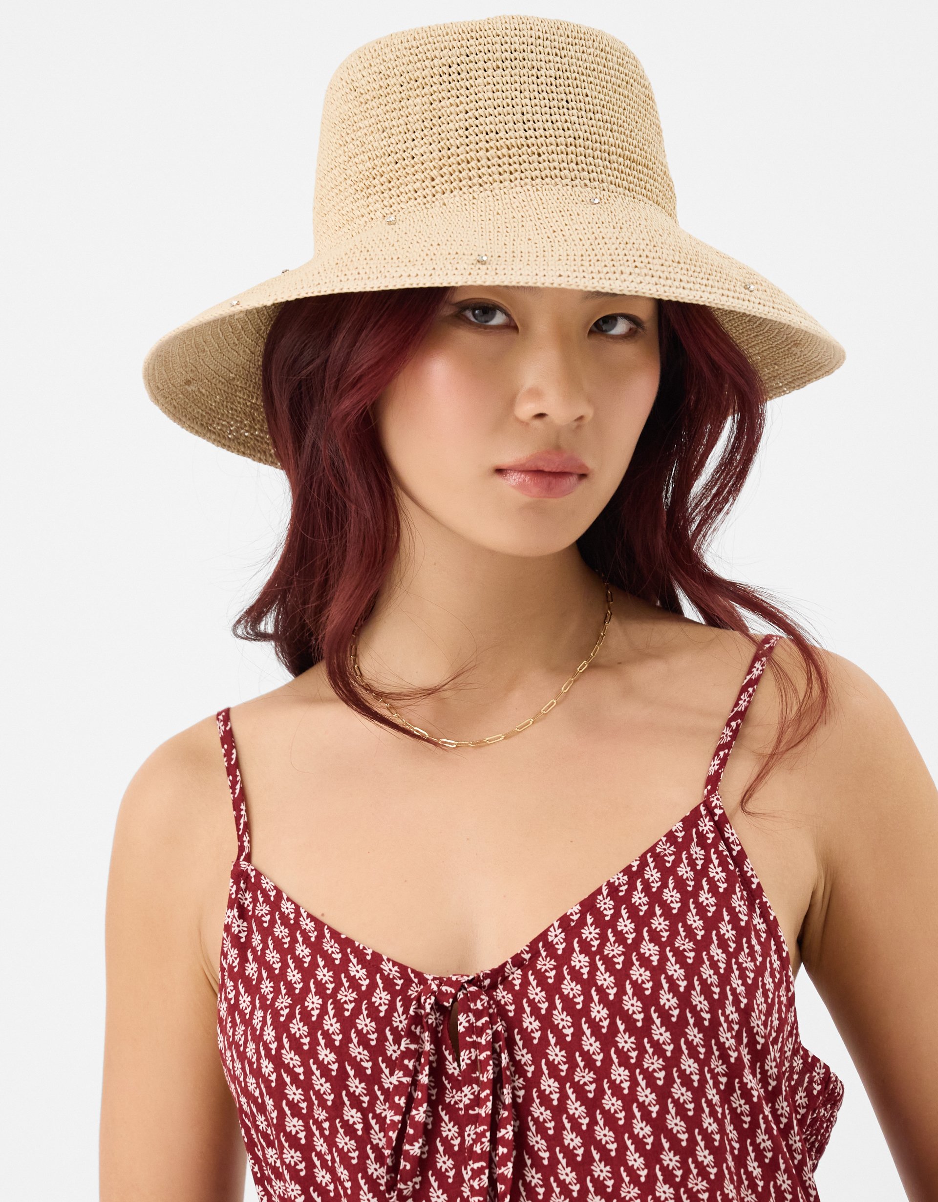 Multicolour Diamanté Straw Bucket Hat - Accessorize