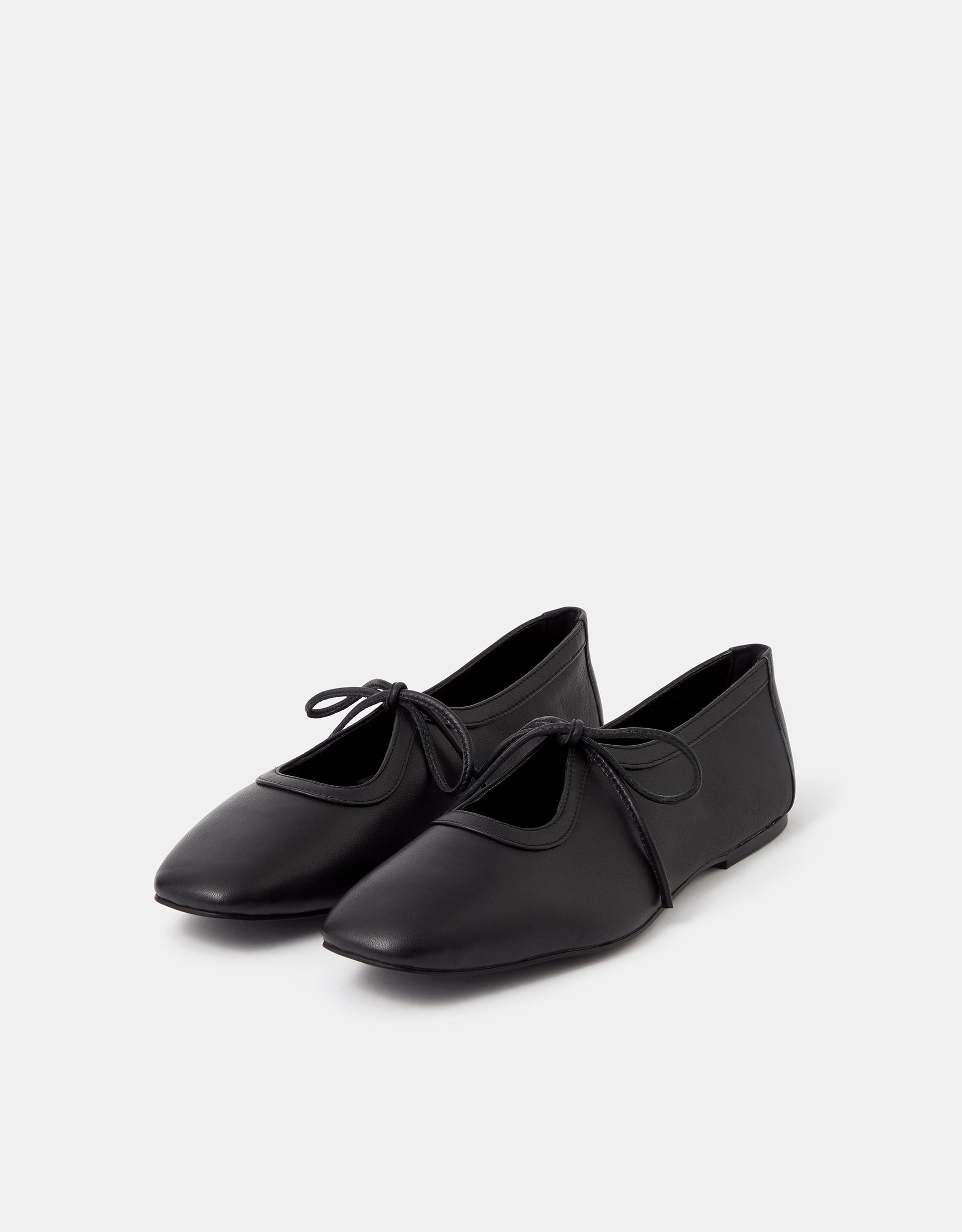 Accessorize Leather Tie Ballet Flats, Black, Size: 39