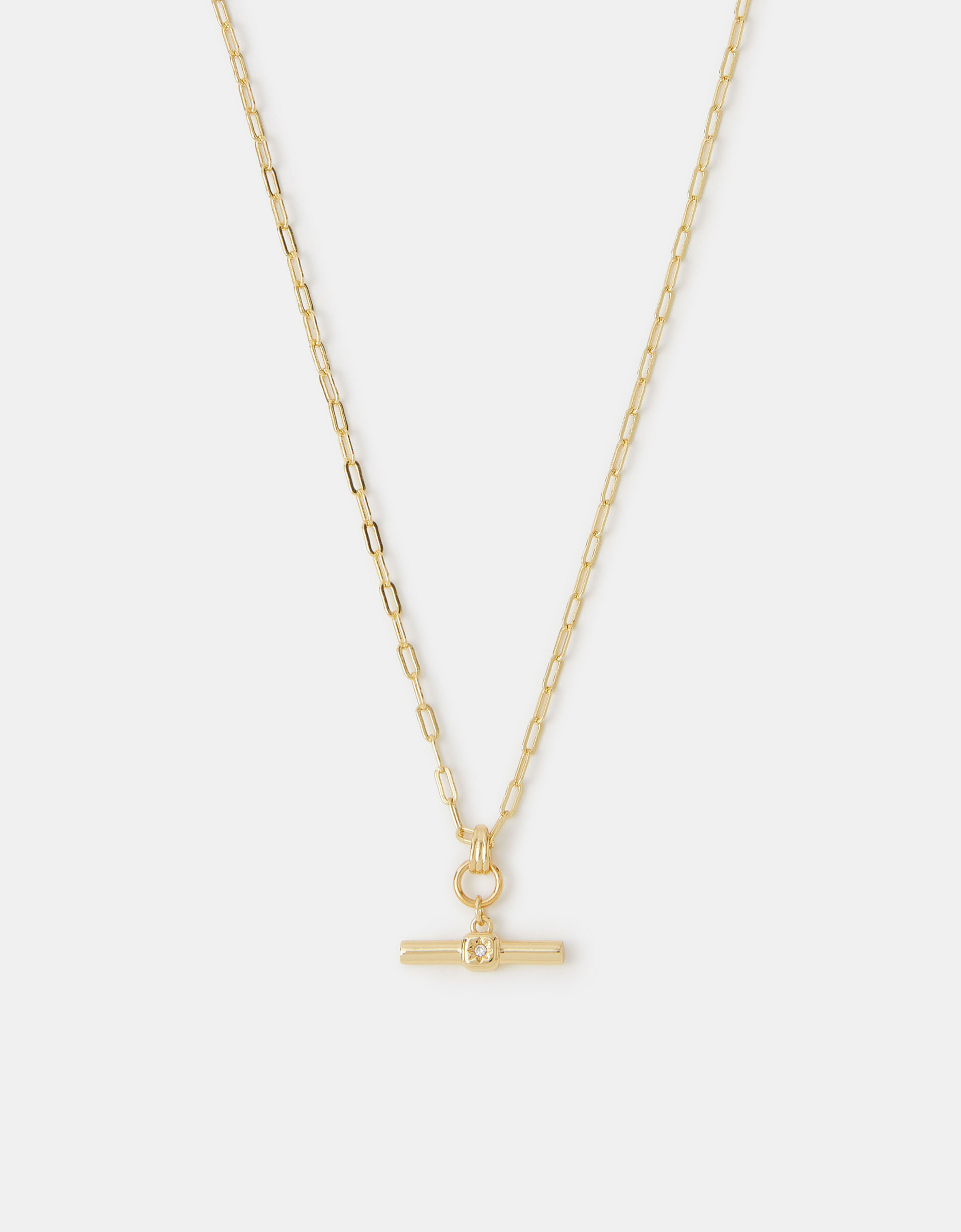 Accessorize Lace 14ct -Plated T-Bar Pendant Necklace, Gold
