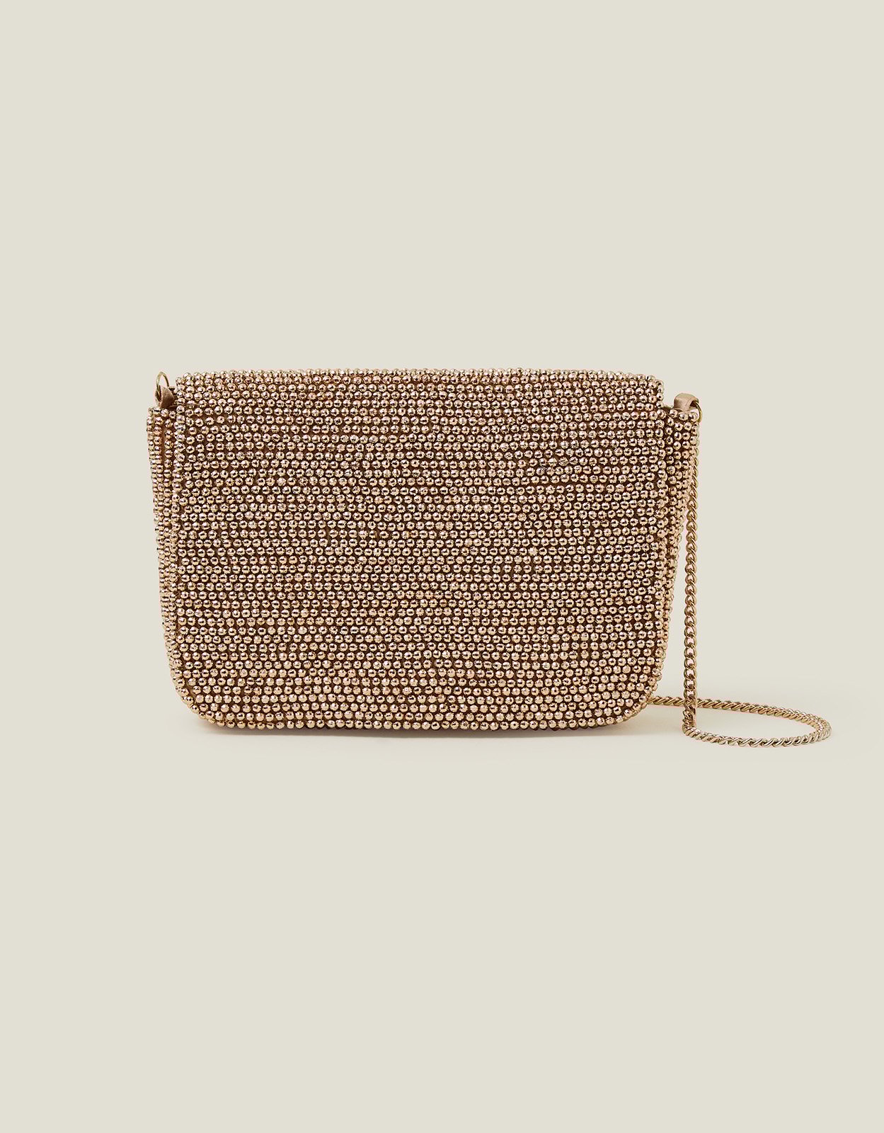 Fold Over Beaded Clutch Bag Gold, Size: 19x14cm, Women's - Accessorize