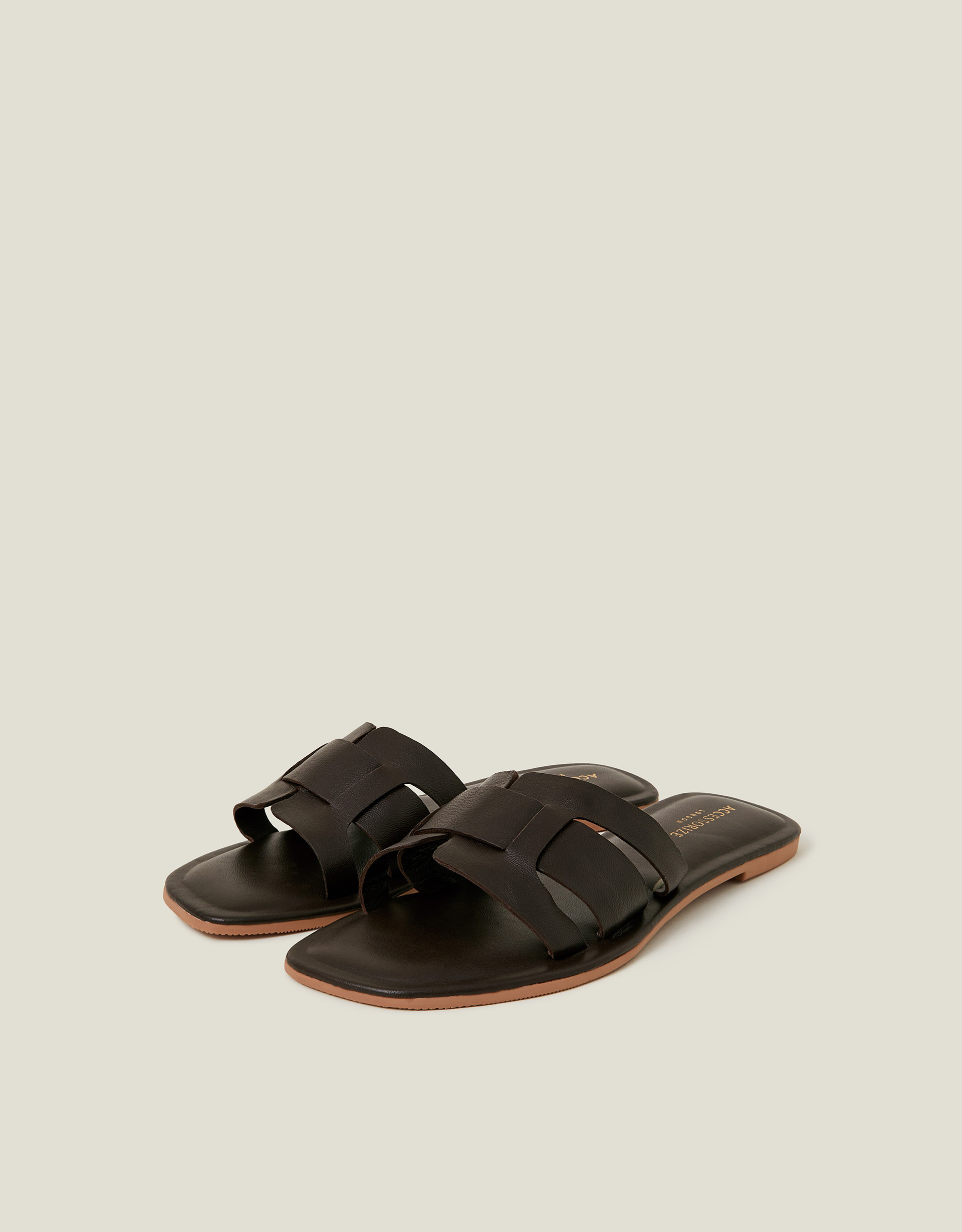 Leather Cut-out Sliders Brown, Size: 38 - Accessorize