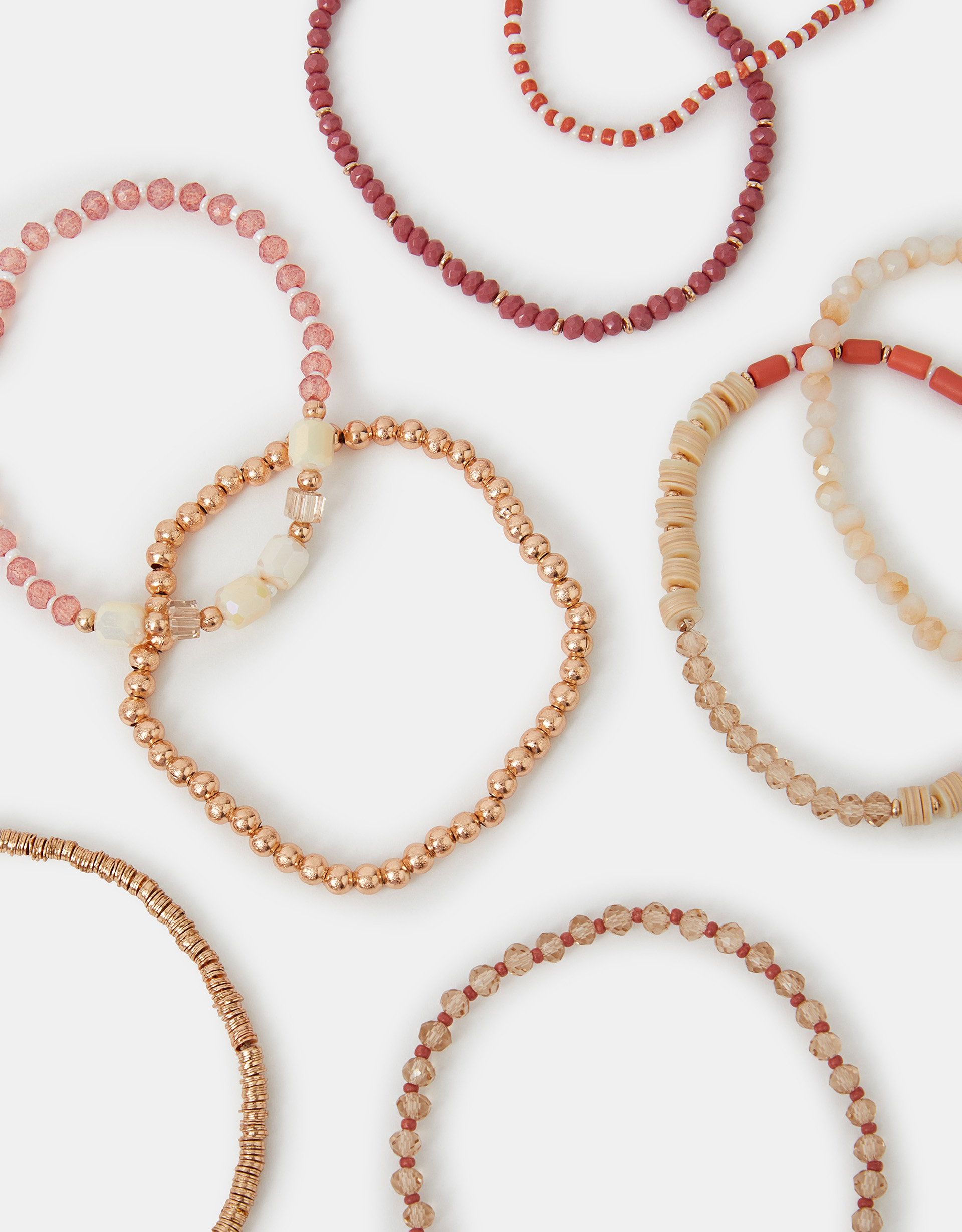 Coral 8-Pack Mix Bead Stretch Bracelets - Accessorize