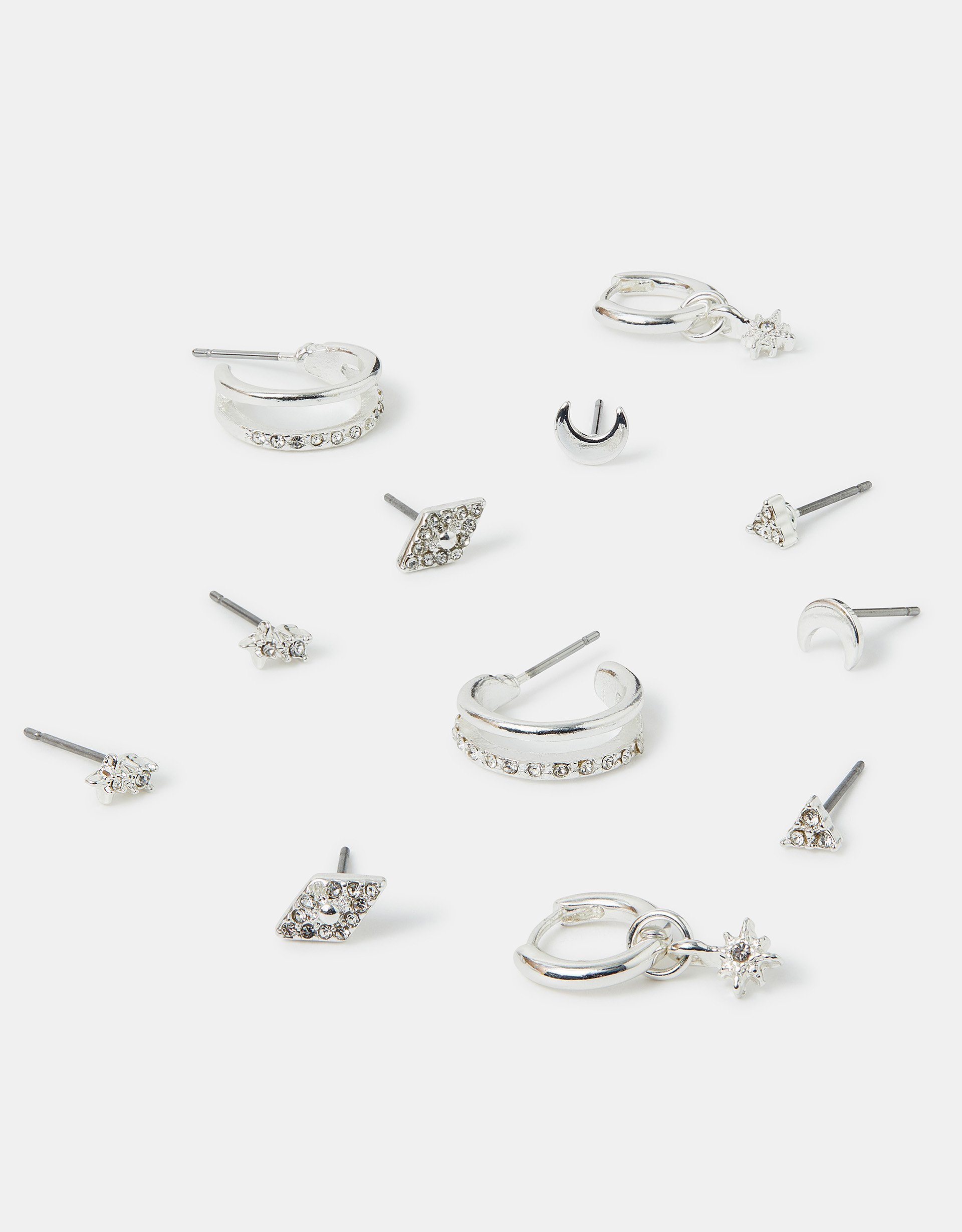 Multicolour 6-Pack Starry Night Stud and Hoop Earrings Silver - Accessorize