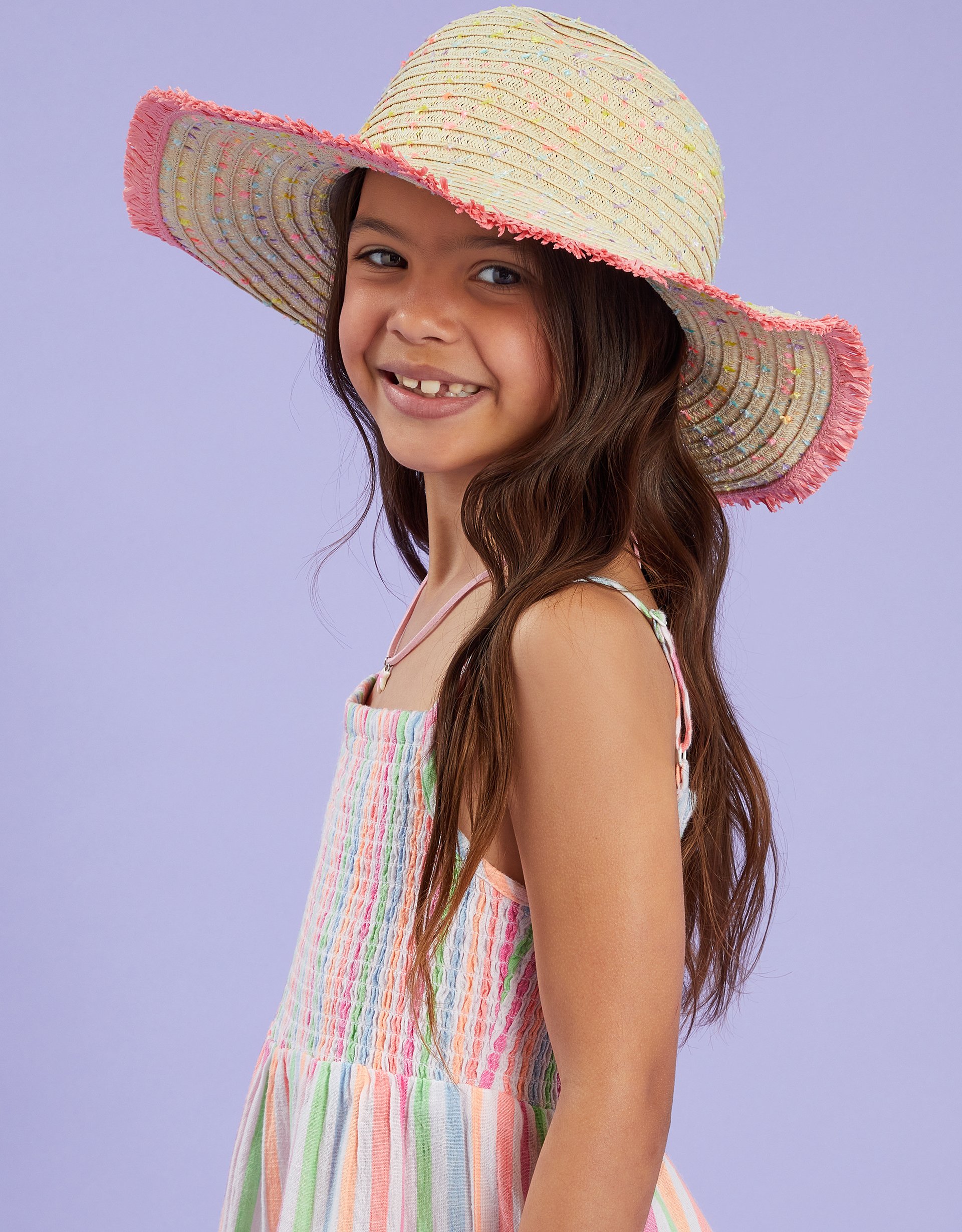 Fringe Floppy Straw Sun Hat Multi, Size: 7-12 Yrs, Kids - Accessorize