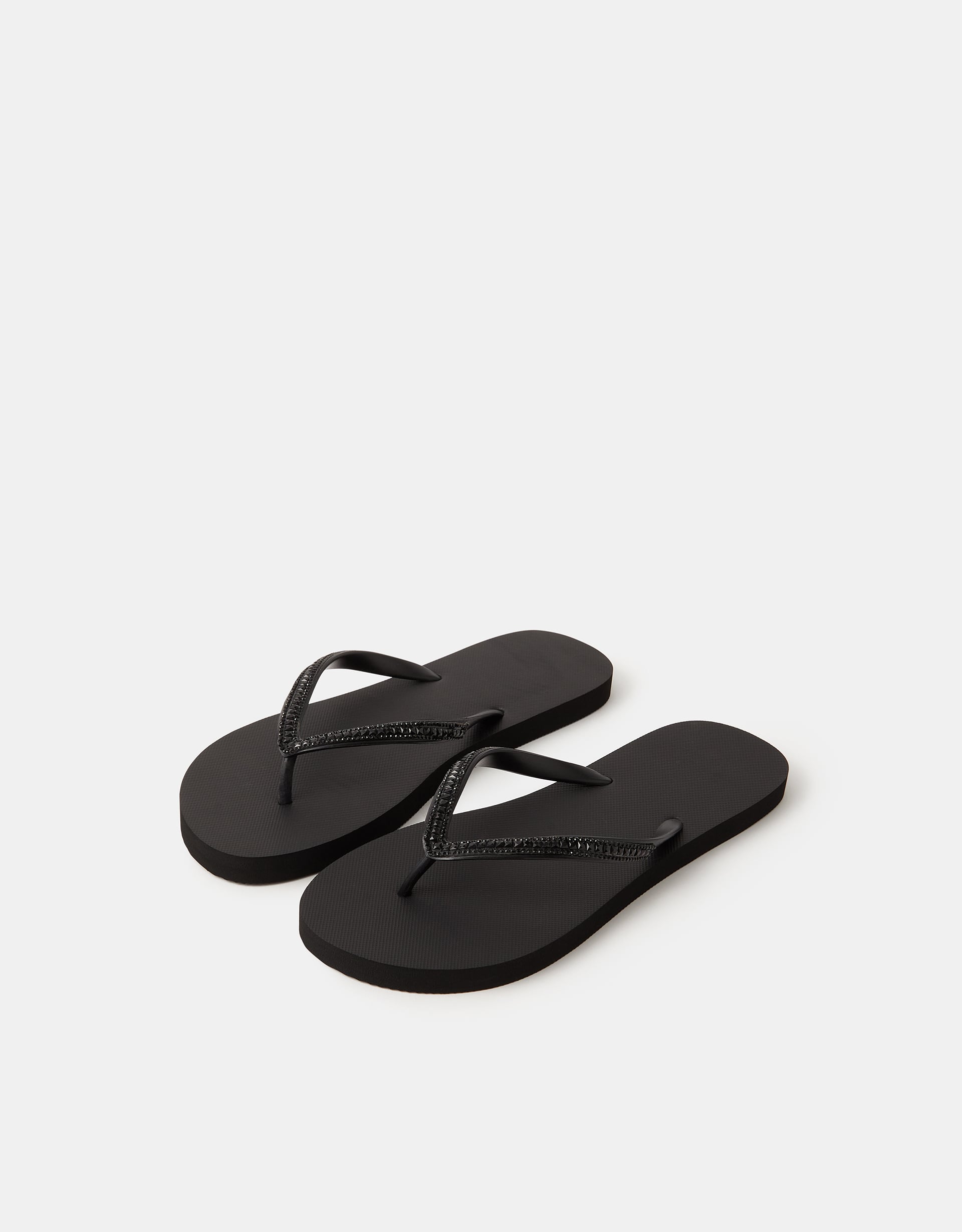 Accessorize Crystal Embellished Flip Flops, Black, Size: L