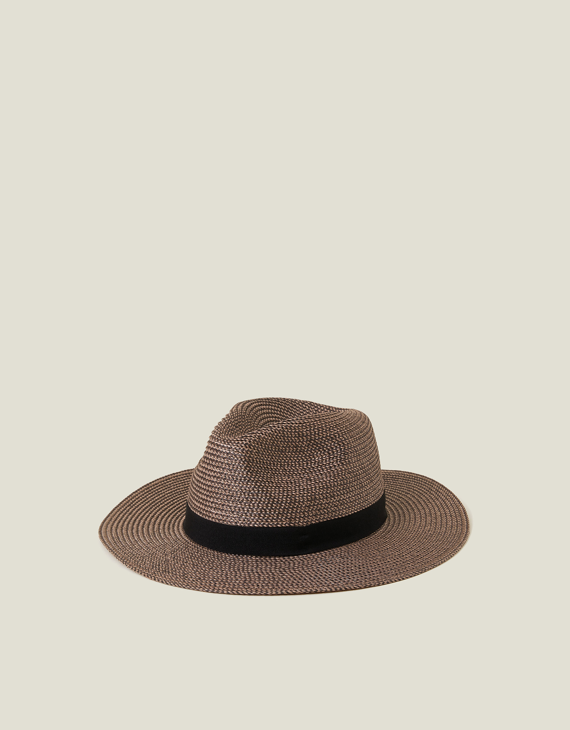 Brown & Black Straw Fedora Hat, Size: 57cm, Women's - Accessorize