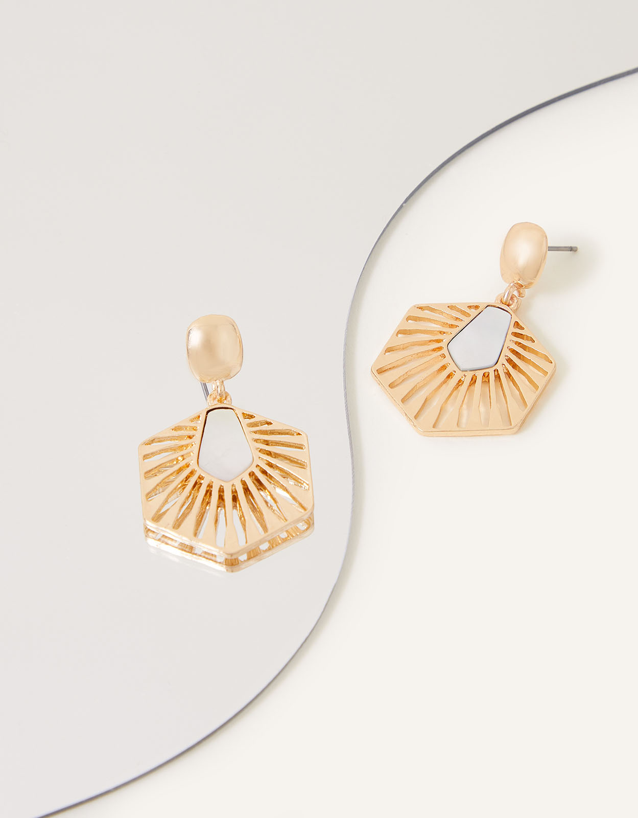 Accessorize Women's Shell Detail Hexagon Drop Earrings, Size: L 4 cm