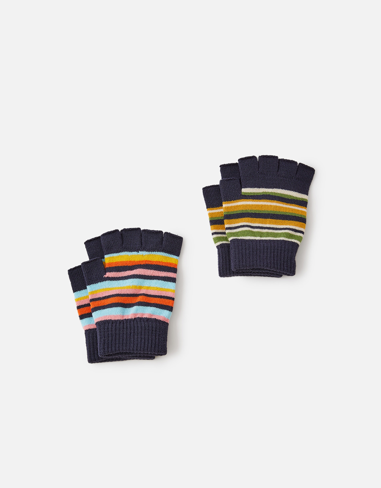 Accessorize Black Stripe Fingerless Gloves Set of Two, Size: One Size