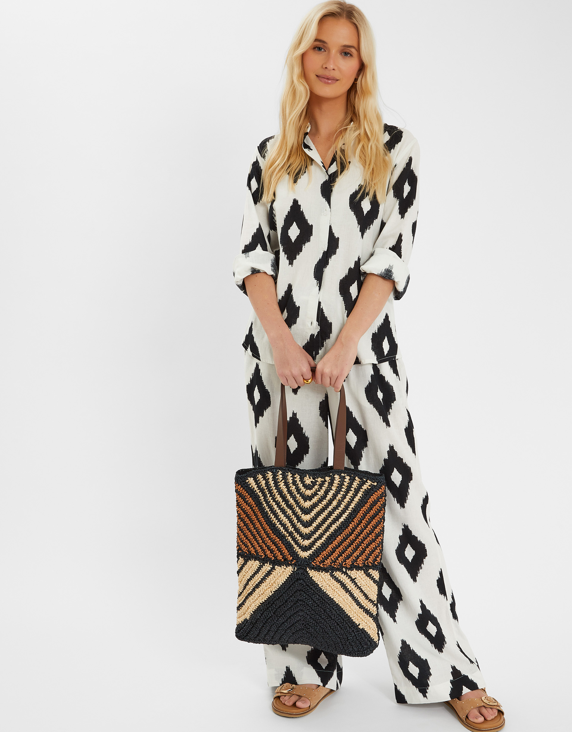 Navy Blue Mix Raffia Tote Bag - Accessorize