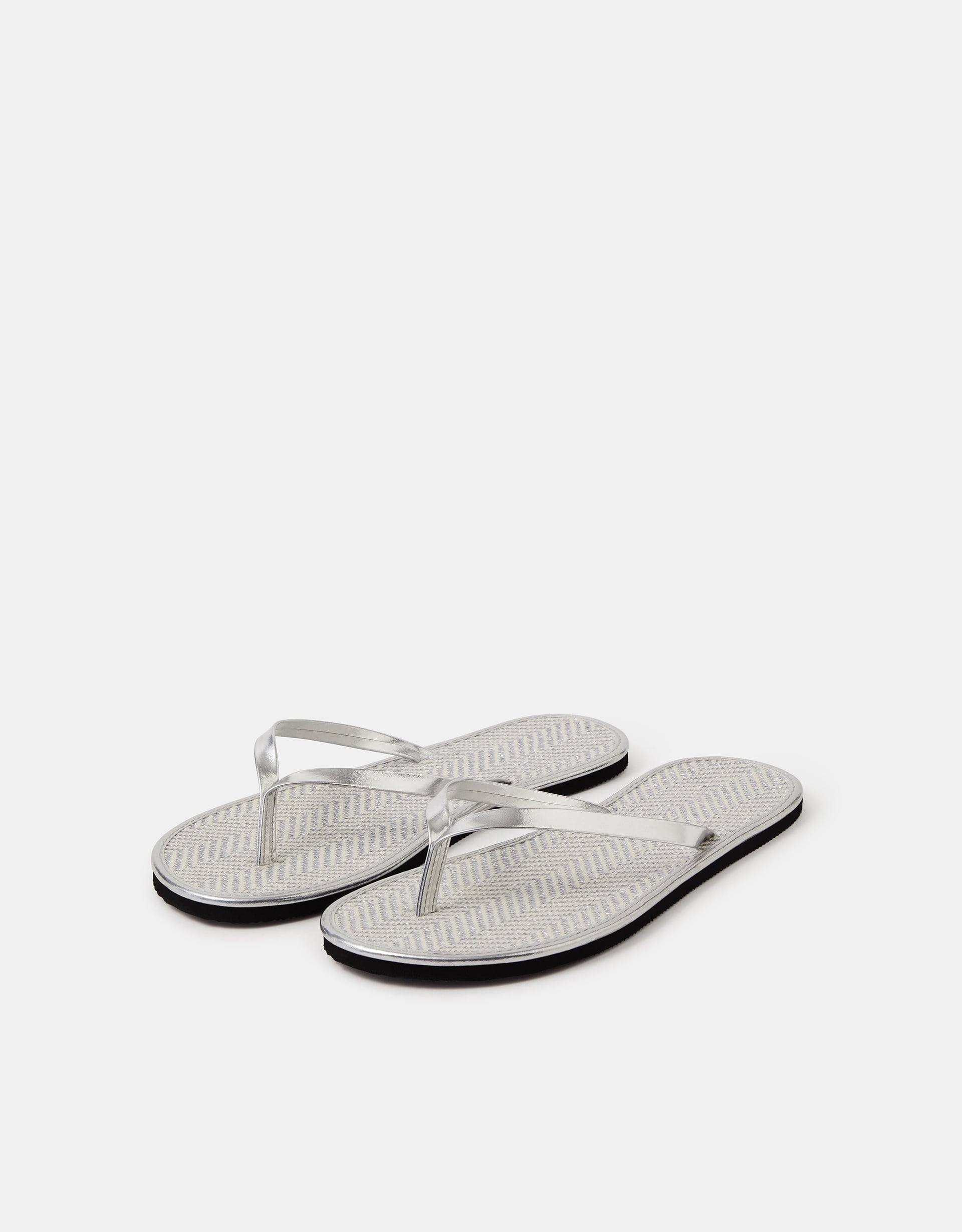 Accessorize Metallic Seagrass Flip Flops, Silver, Size: L