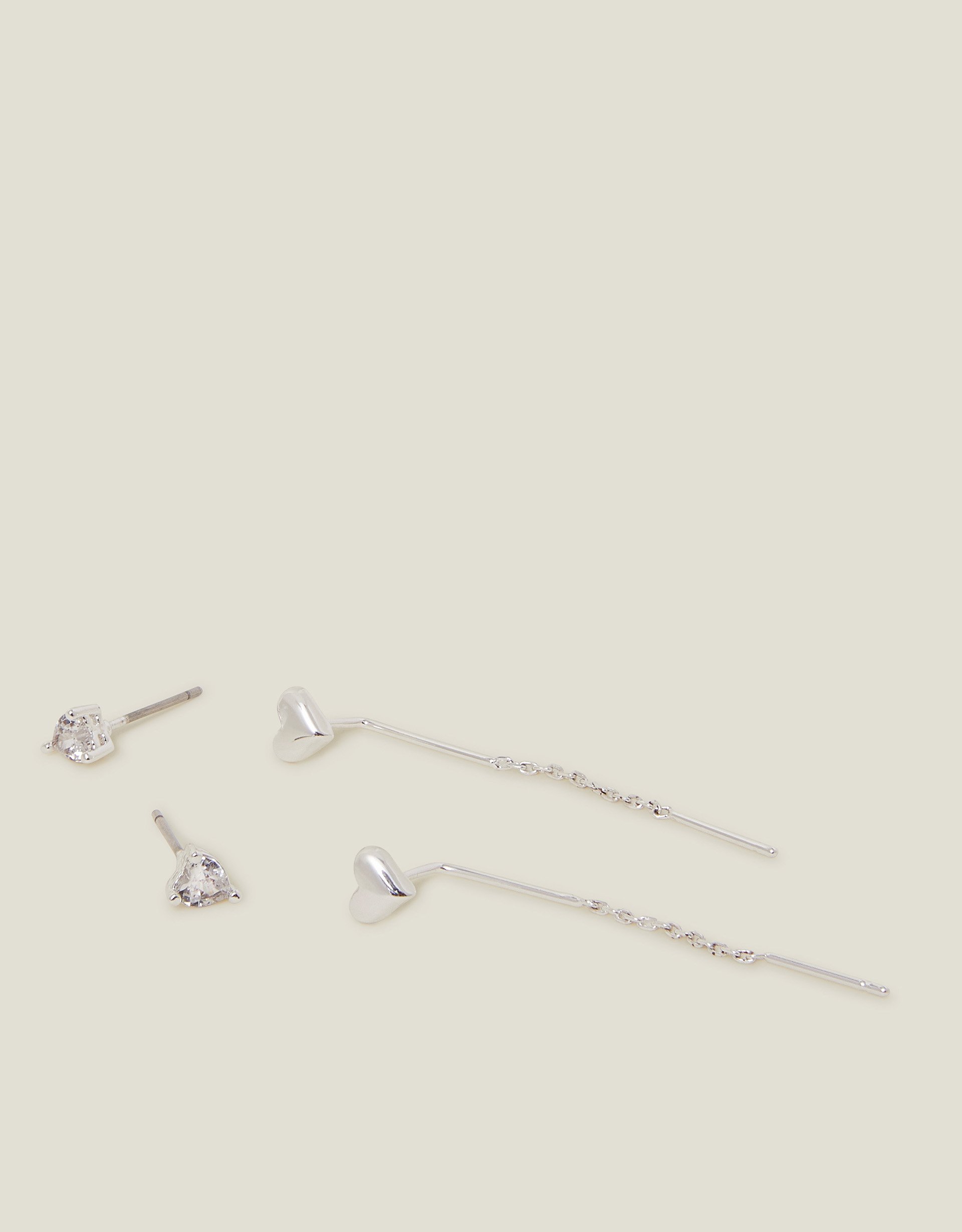Multicolour 2-Pack Sterling Silver-plated Diamante Chain Heart Stud Earrings - Accessorize