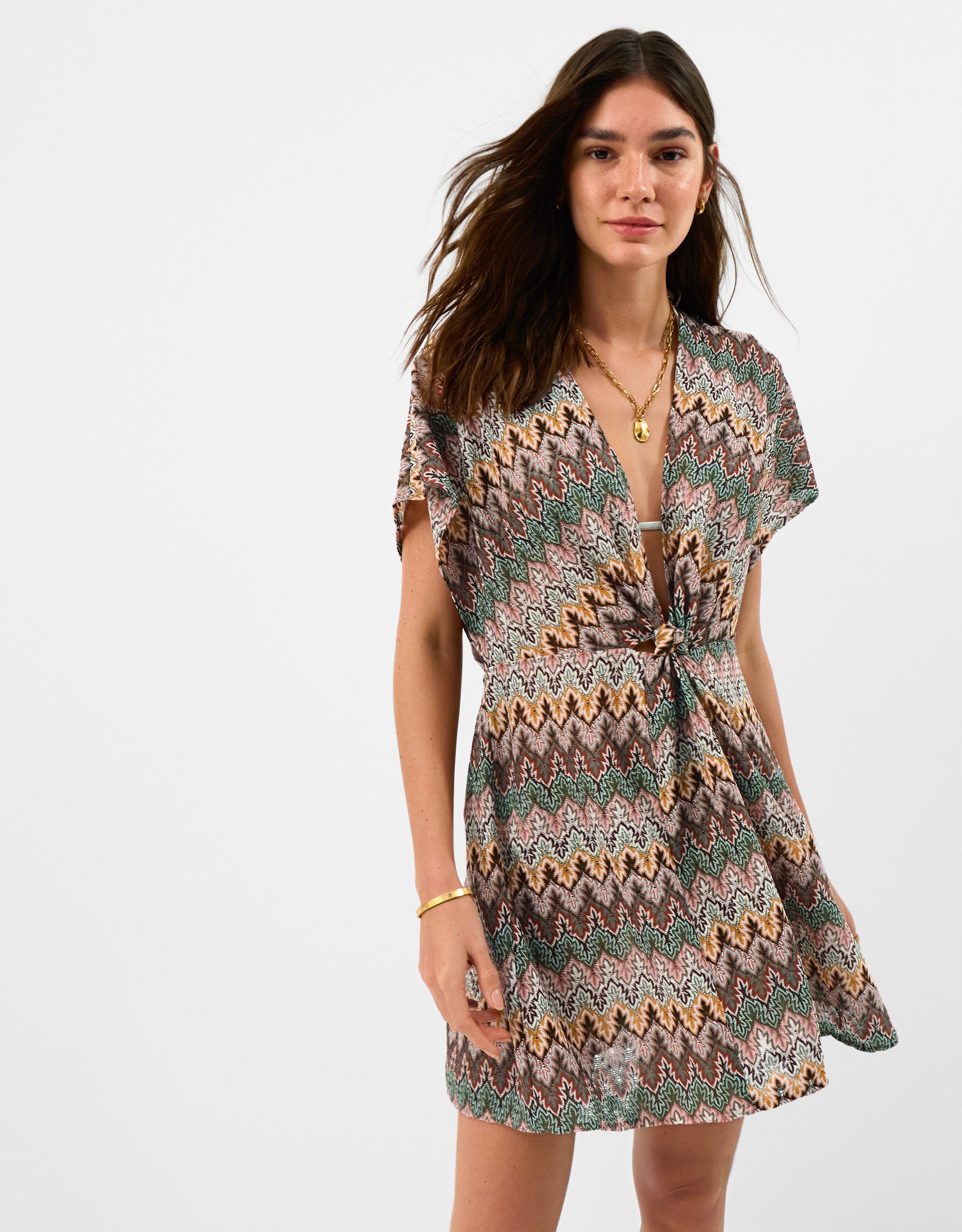 Accessorize Decor Crochet Mini Kaftan, Natural, Size: M