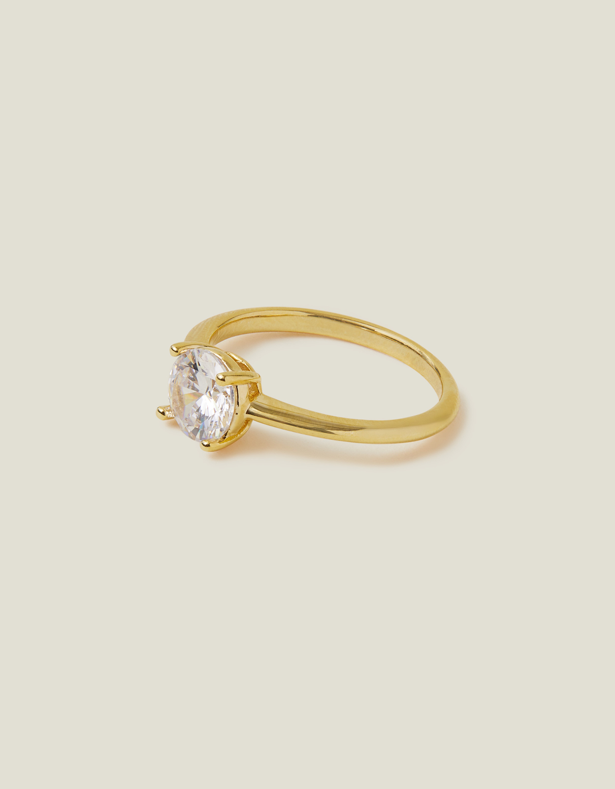 14ct Gold-plated Solitaire Ring Gold, Size: L, Women's - Accessorize