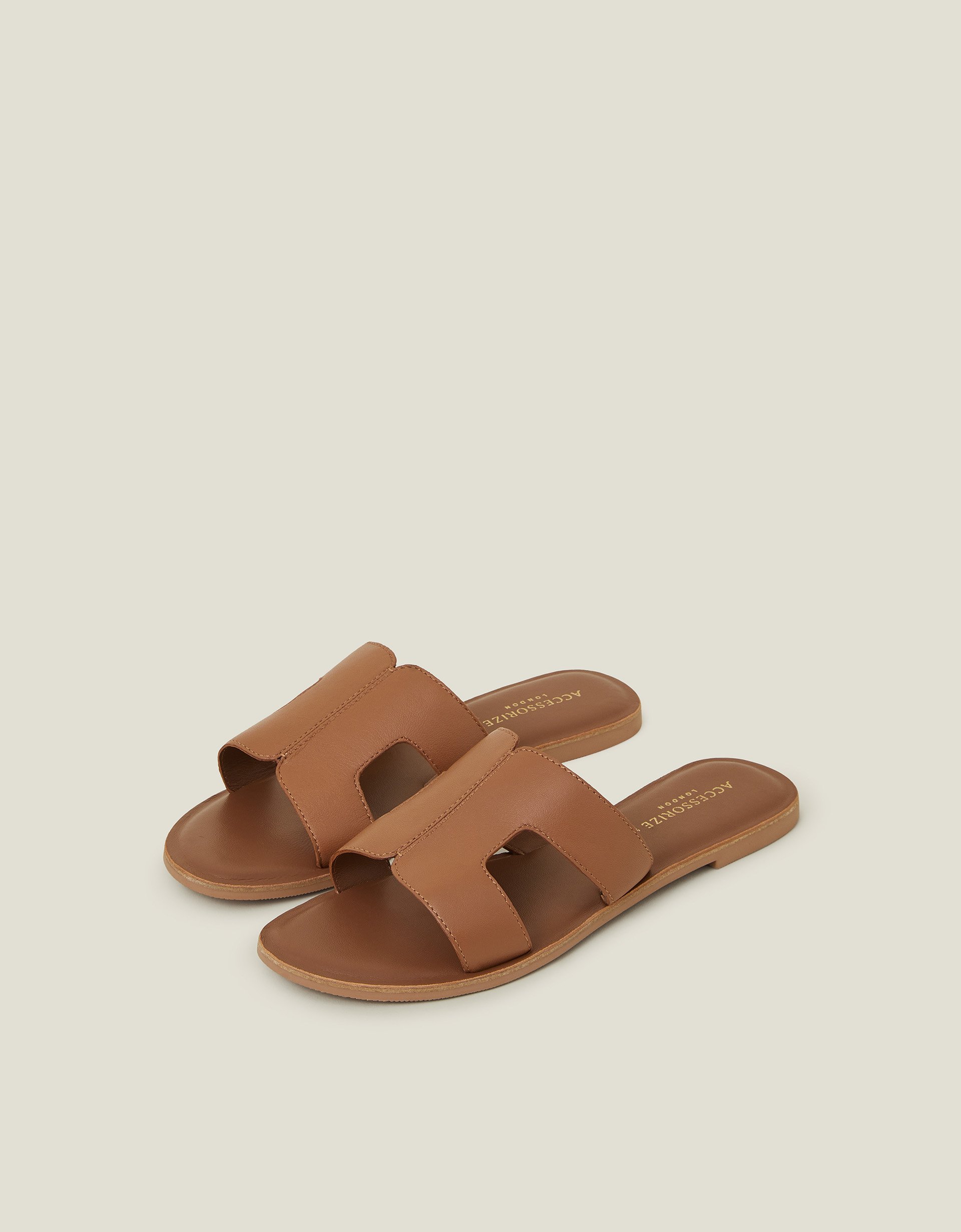 Leather Cut-out Sliders Tan, Size: 38, Women's - Accessorize