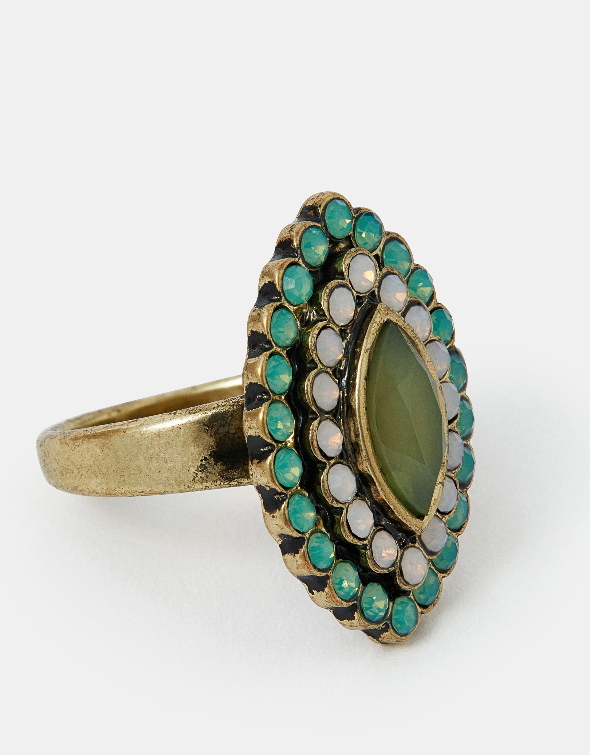 Gem Ellipse Statement Ring Green, Size: L - Accessorize