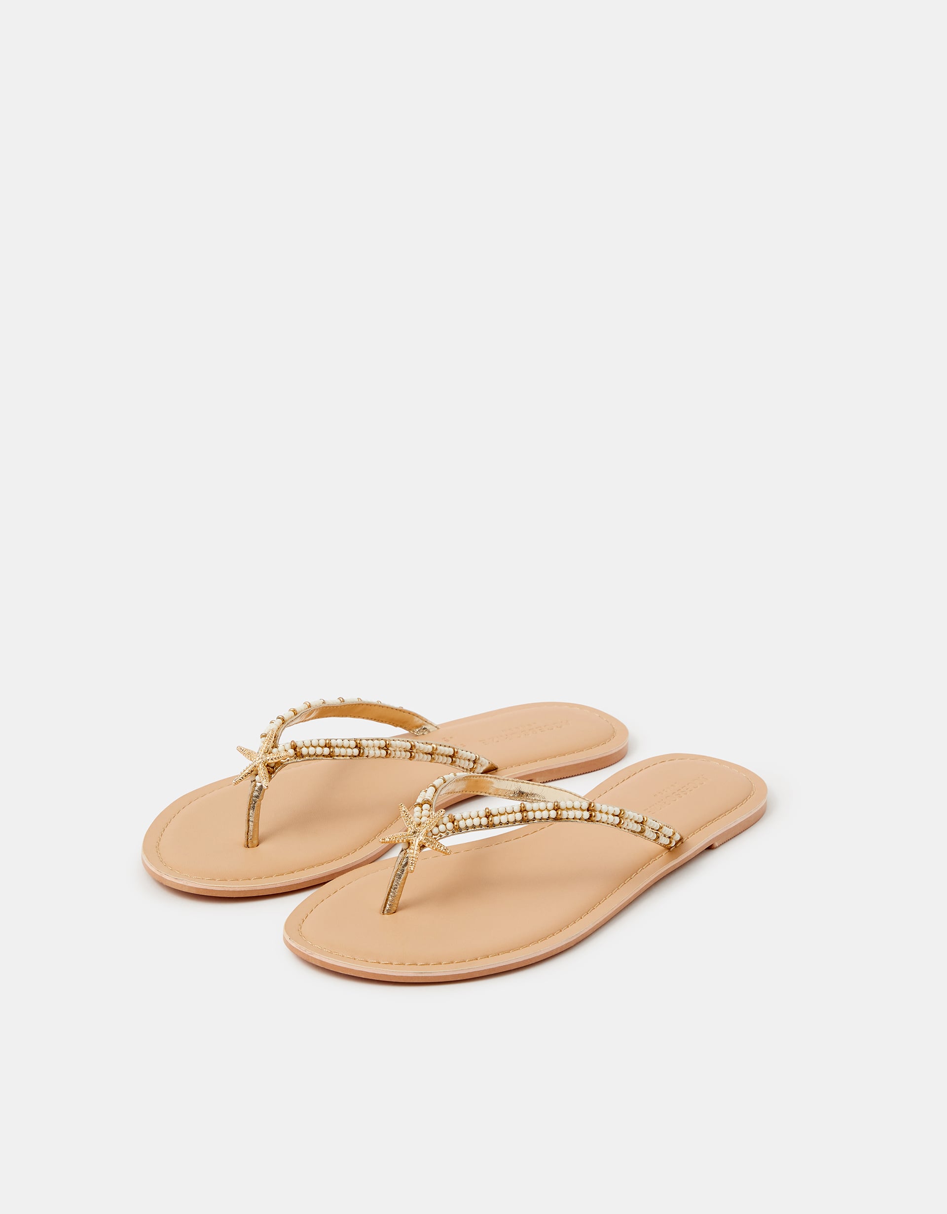Accessorize Starfish Beaded Flip Flops, White, Size: 39