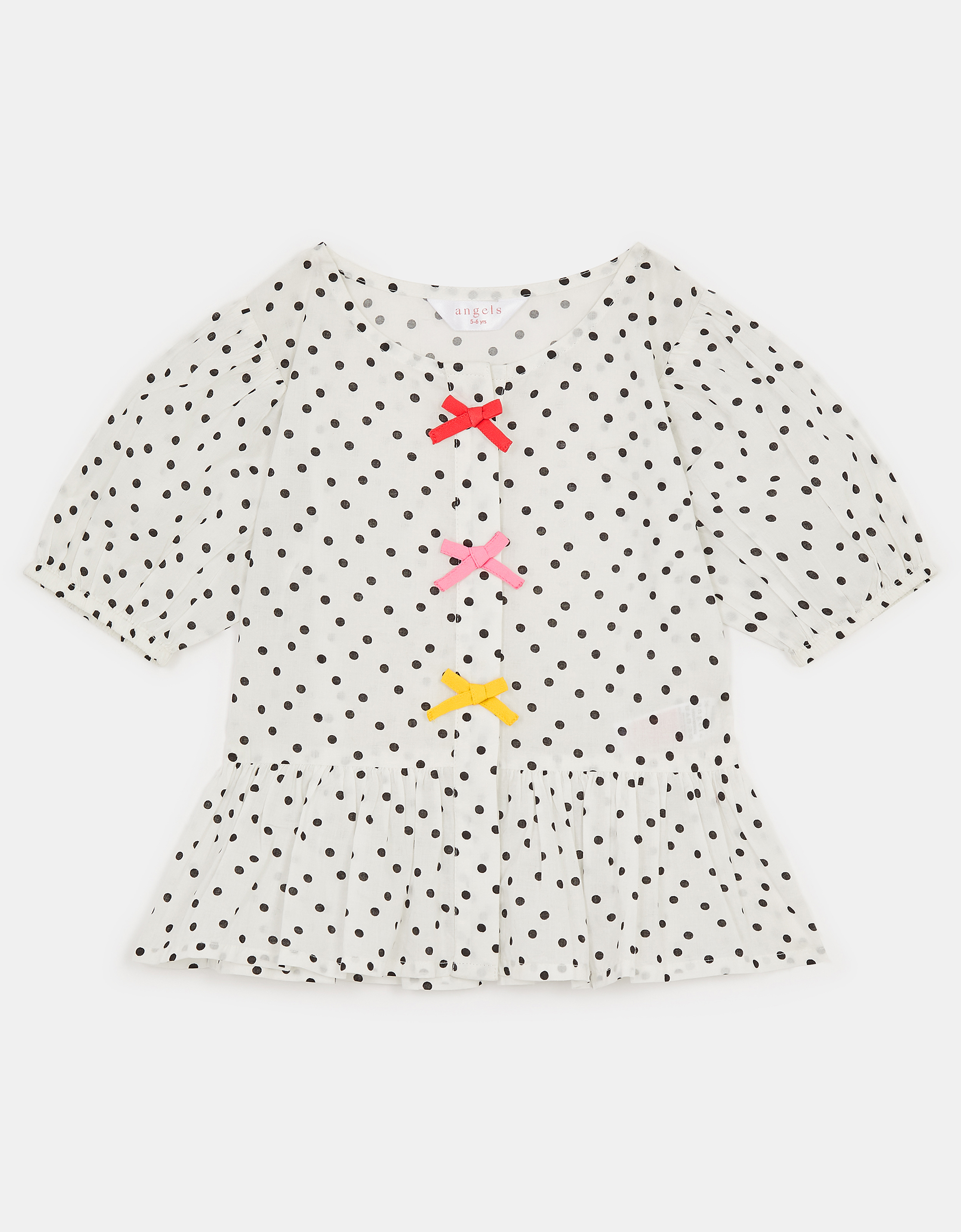 Accessorize Polka Dot Girls Top, White, Size: 9-10 Years