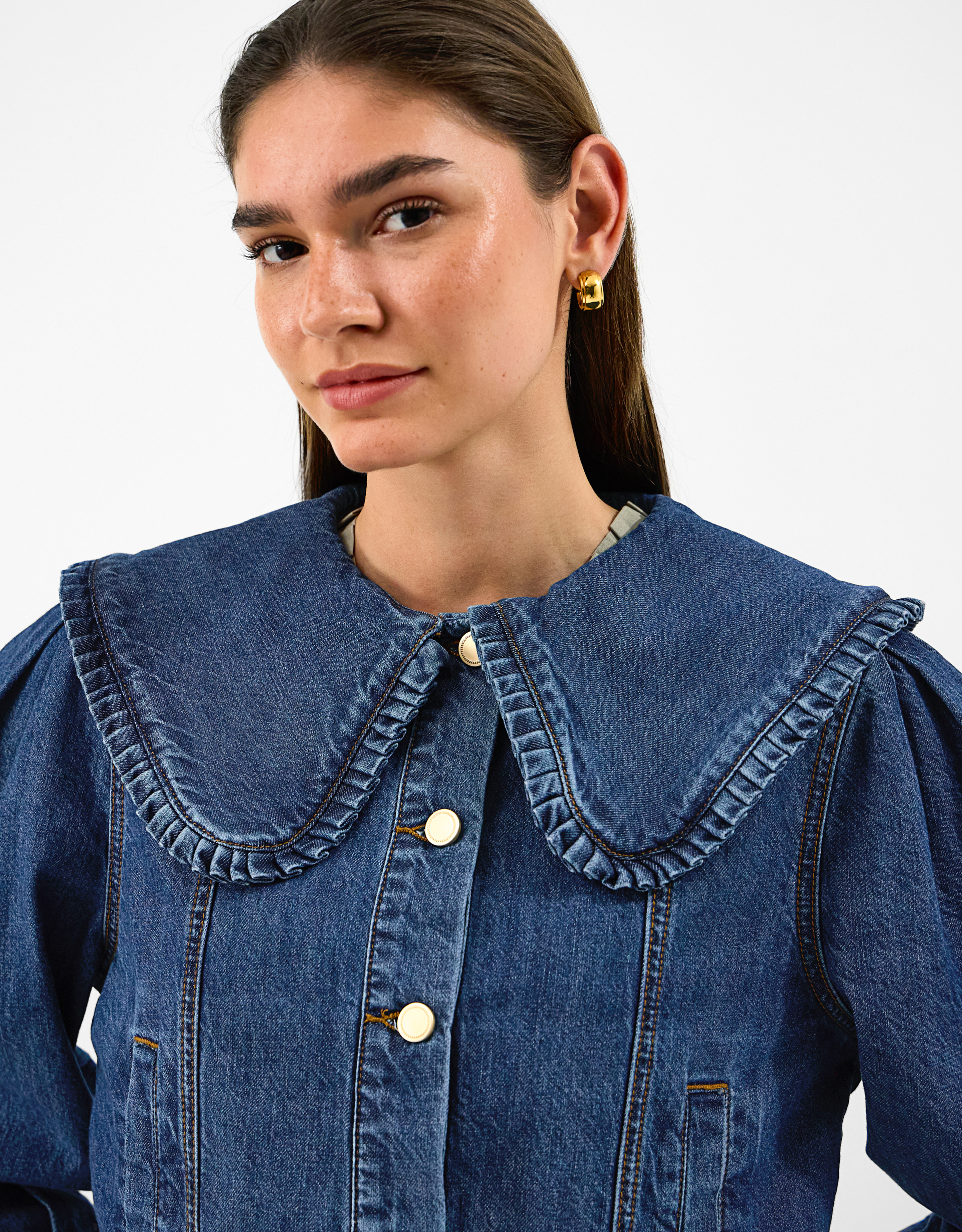 Accessorize Denim Frill Collar Jacket, Blue, Size: S