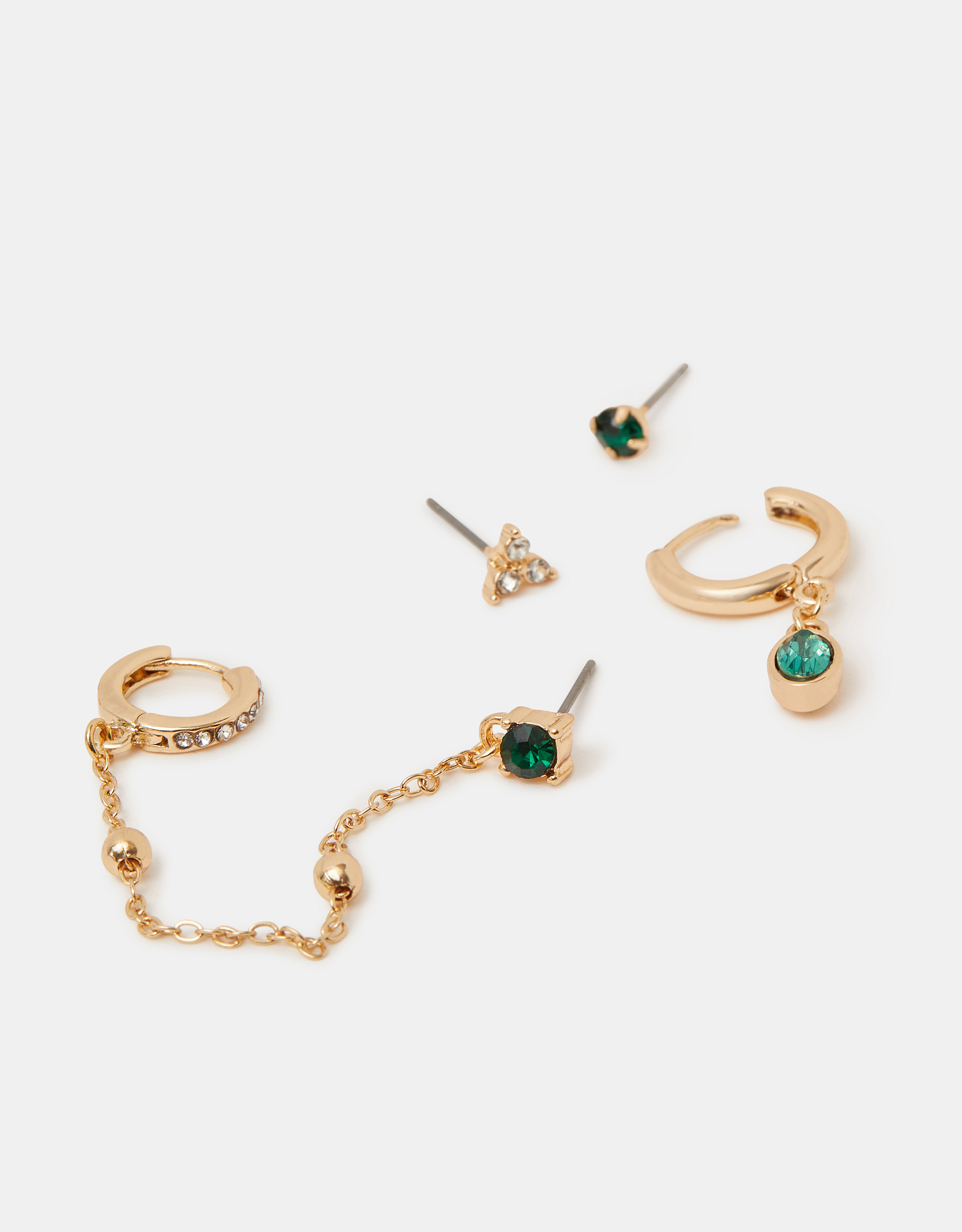 Green 4-Pack Gemstone Stud & Hoop Earrings - Accessorize