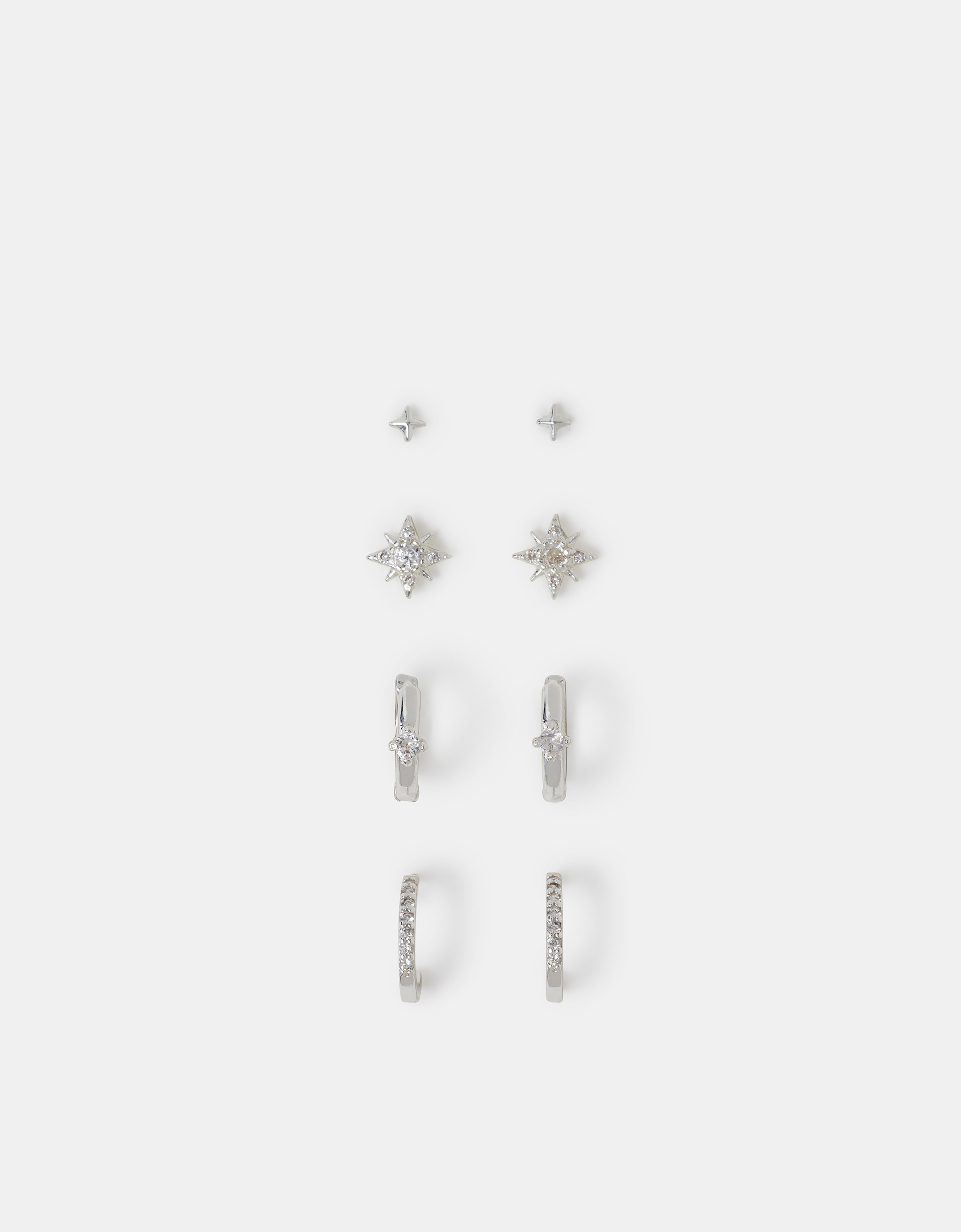 Accessorize Star 4-Pack Sterling Silver-Plated Celestial Stud & Hoop Earrings, Red