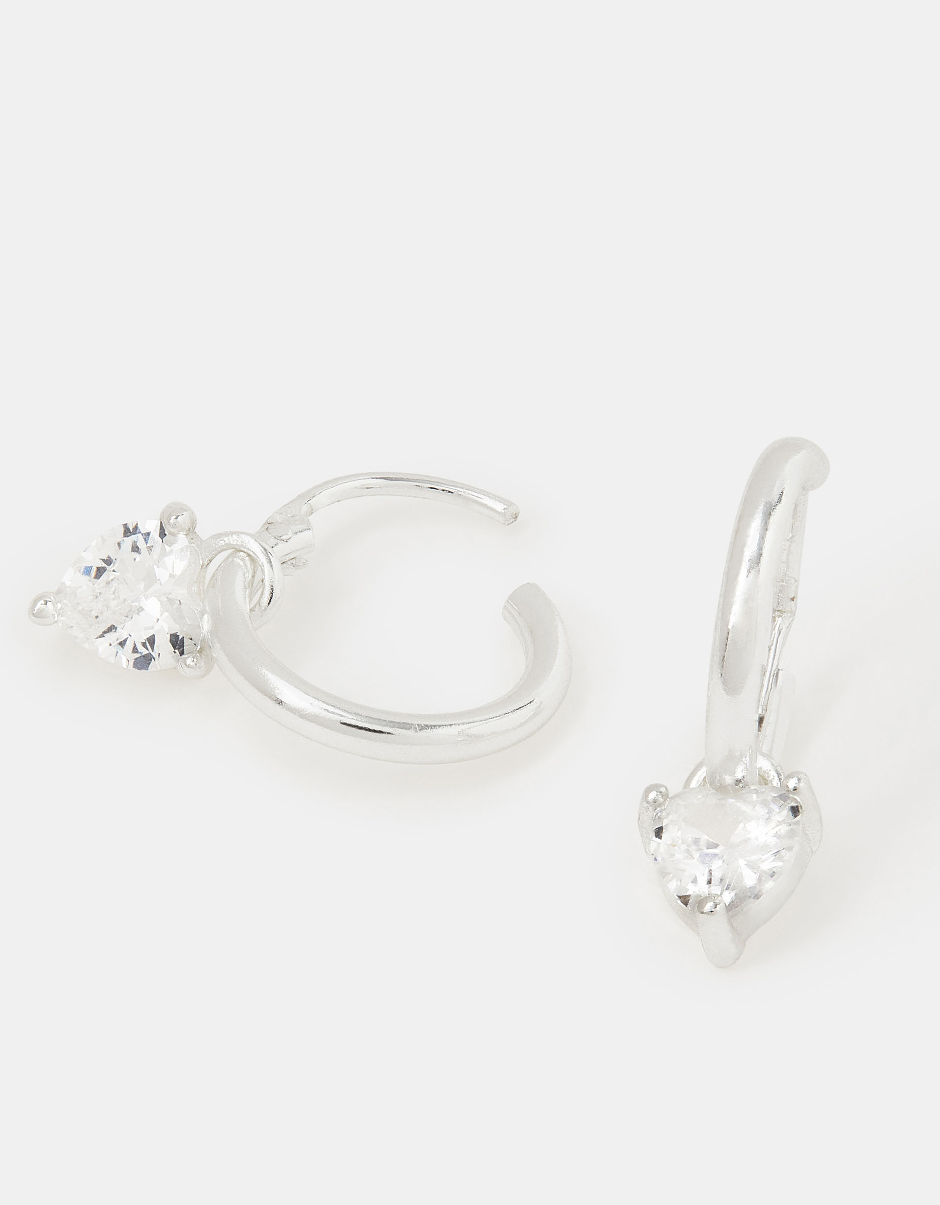 Sterling Silver Diamanté Heart Drop Hoop Earrings - Accessorize