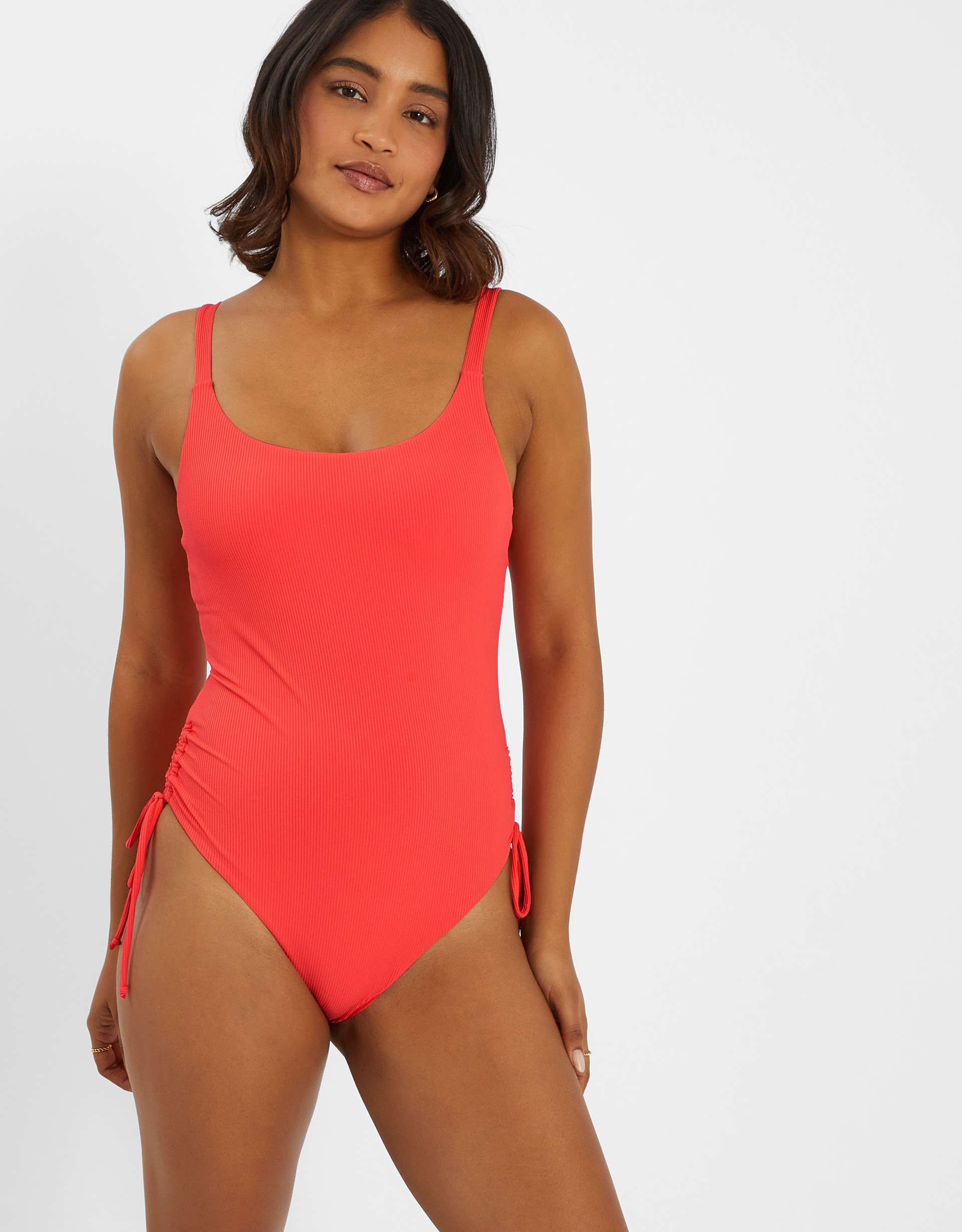 Rib Tie-side Swimsuit Orange, Size: 8 - Accessorize