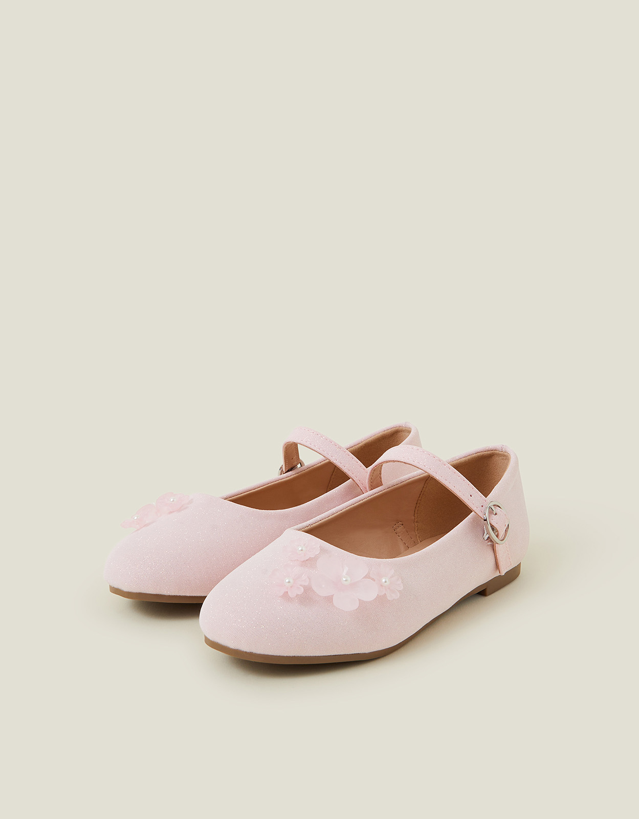 Flower Glitter Strappy Ballet Flats Pink, Size: 3 - Accessorize