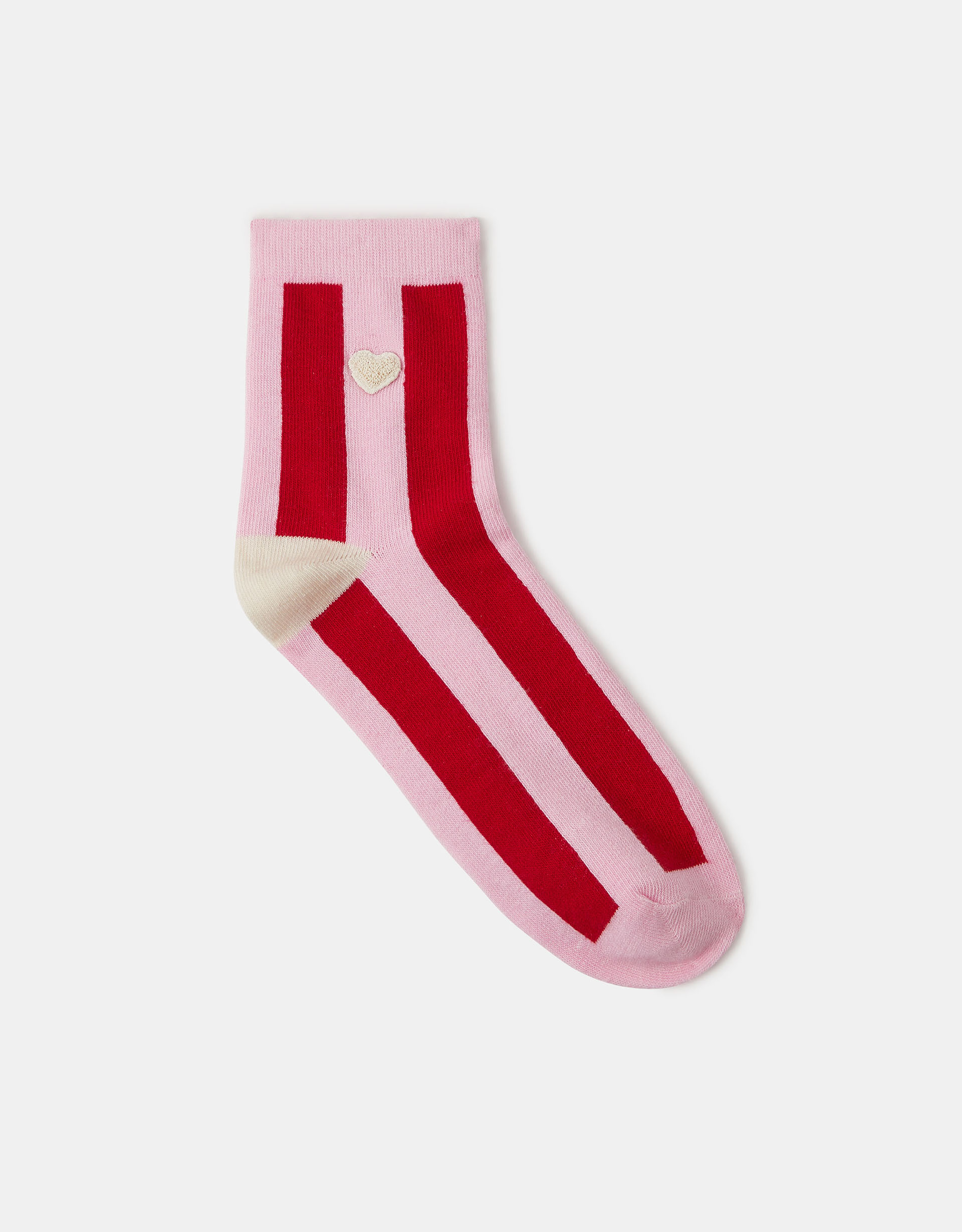 Accessorize Cotton Embroidered Heart Stripe Socks, Pink