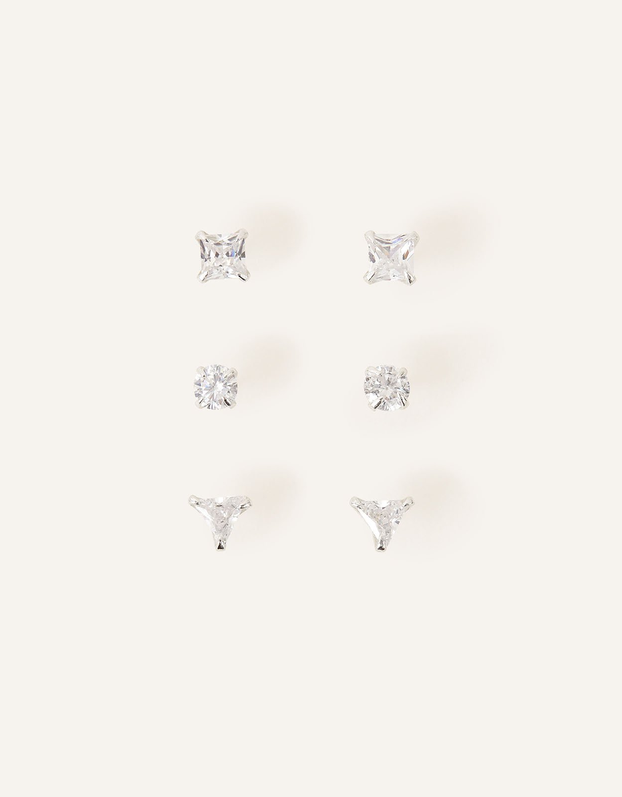 Accessorize Women's Sterling Silver Crystal Studs Set of Three, Size: One Size