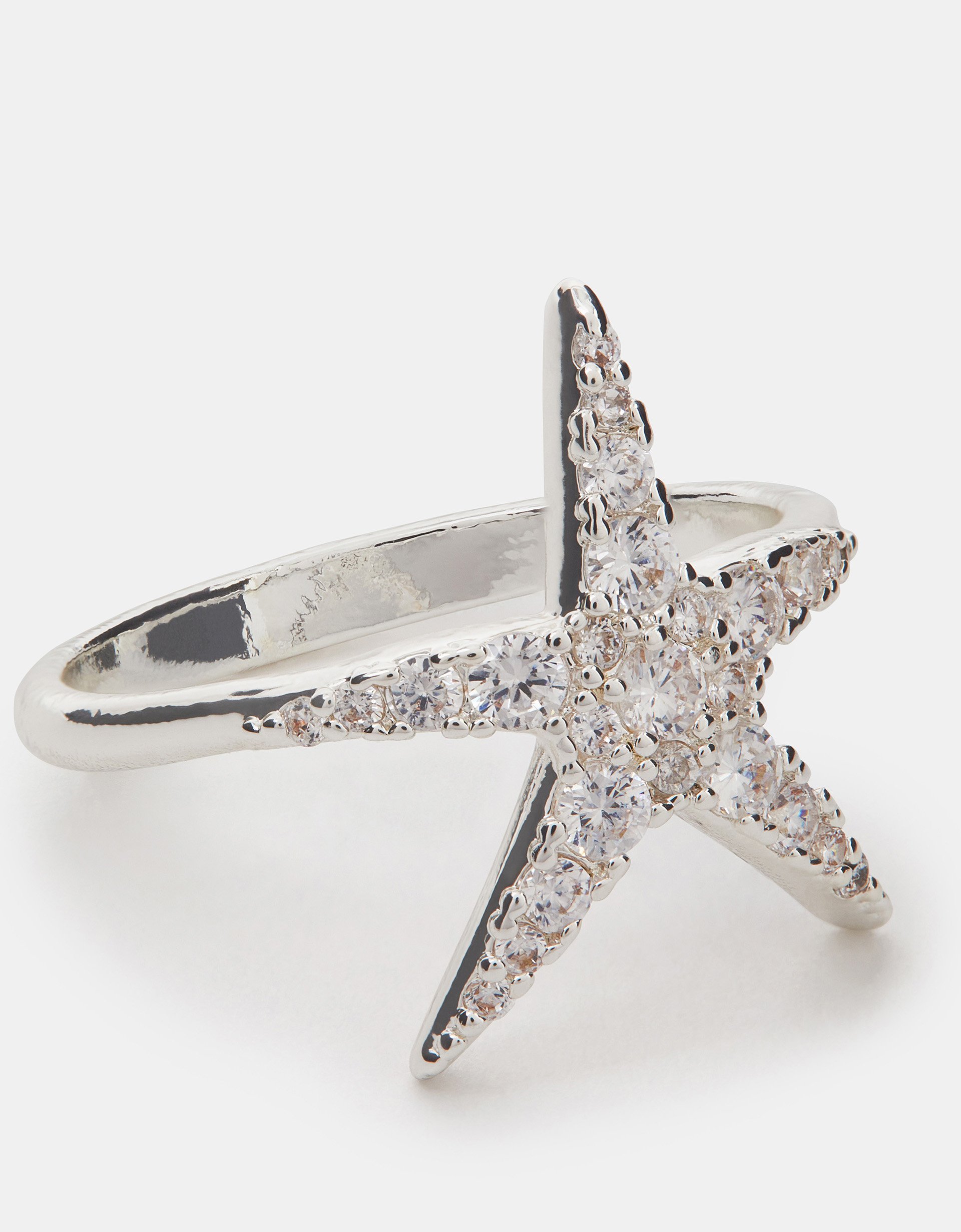 Sterling Silver-plated Starfish Ring Silver, Size: L - Accessorize