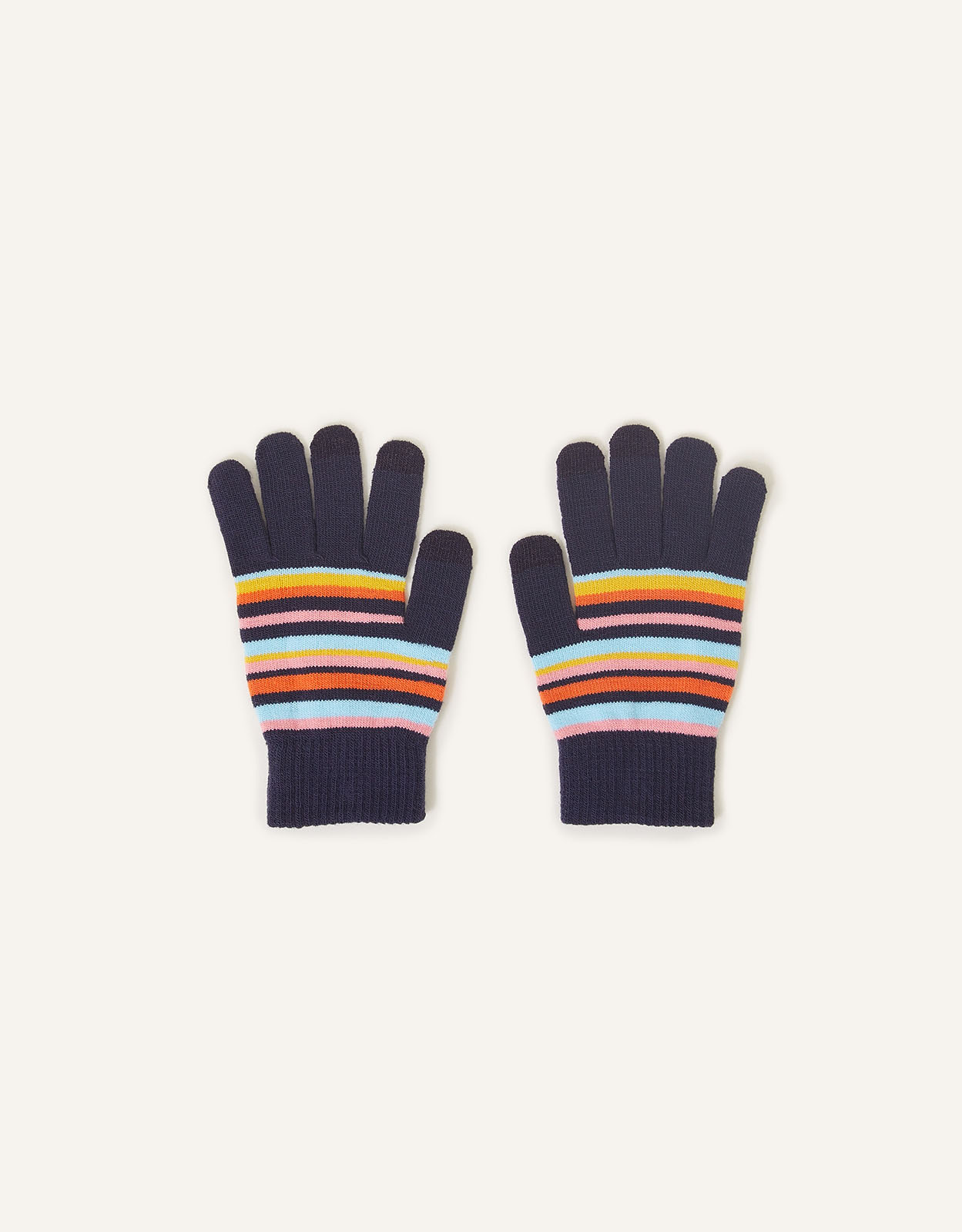 Accessorize Black Stripe Stretch Touch Gloves, Size: One Size