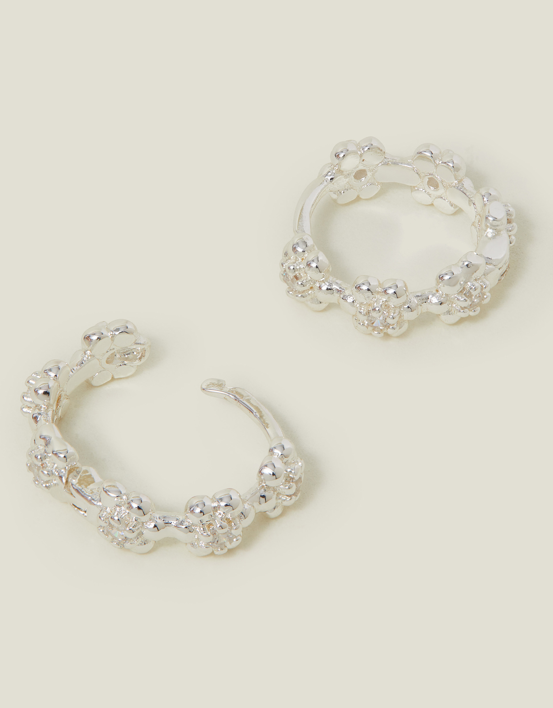 Sterling Silver-plated Flower Sparkle Hoop Earrings - Accessorize