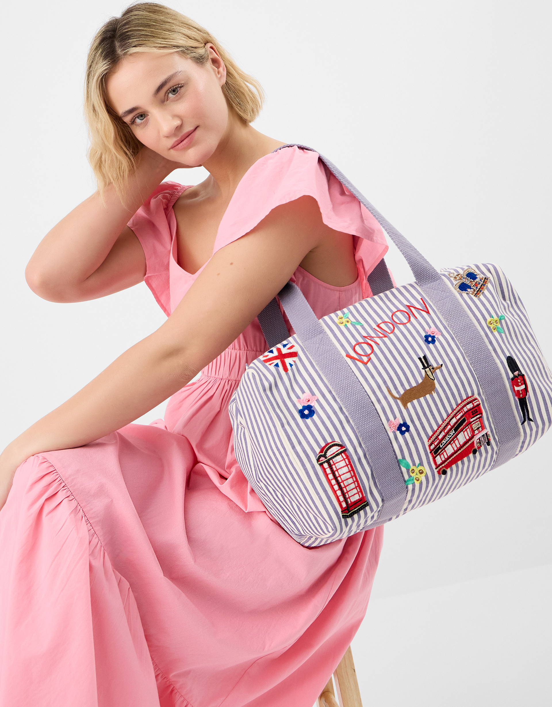 Accessorize Embroidered London Stripe Underseat Bag, Red