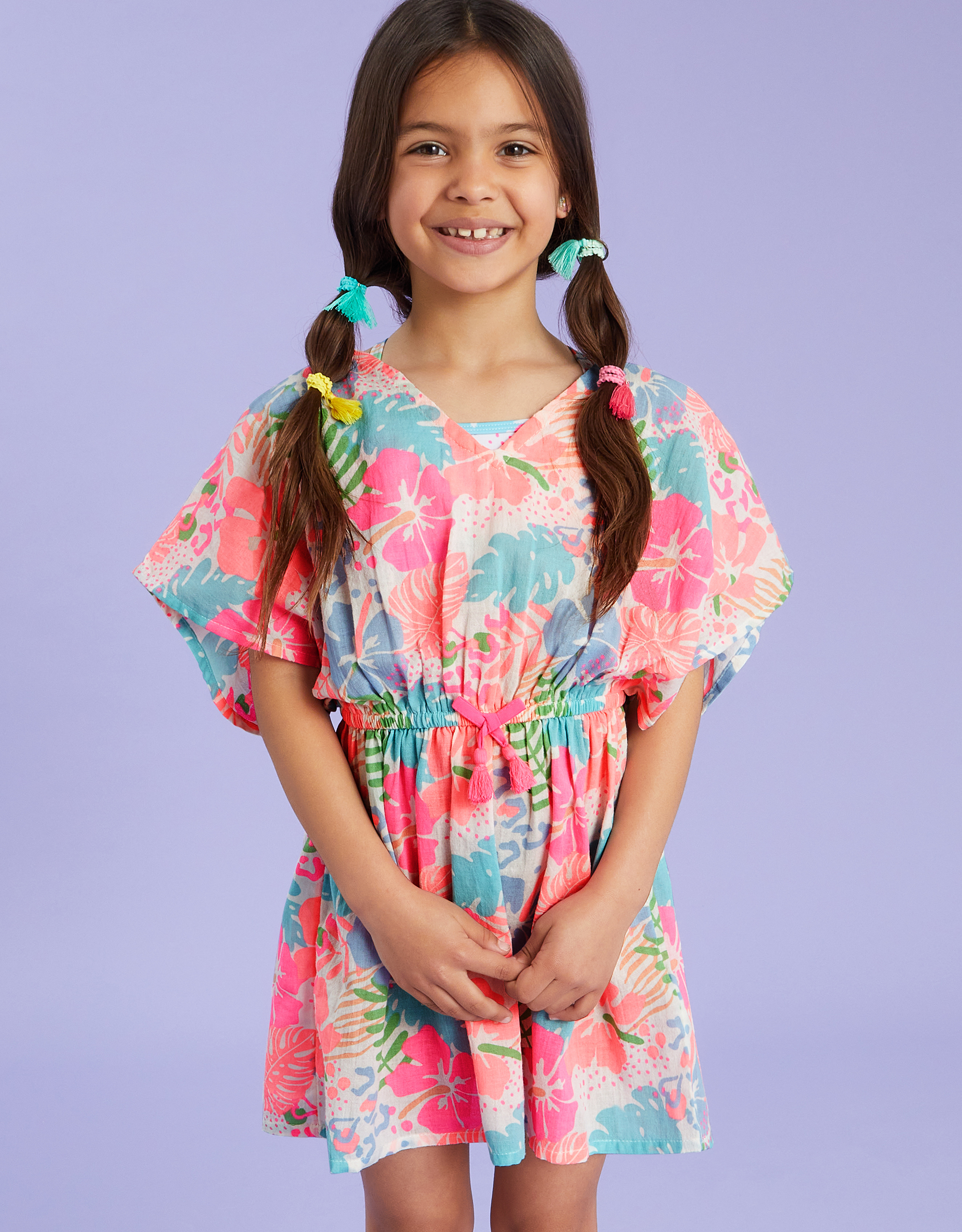 Tropical Print Kaftan Multi, Size: 5-6 Yrs, Kids - Accessorize