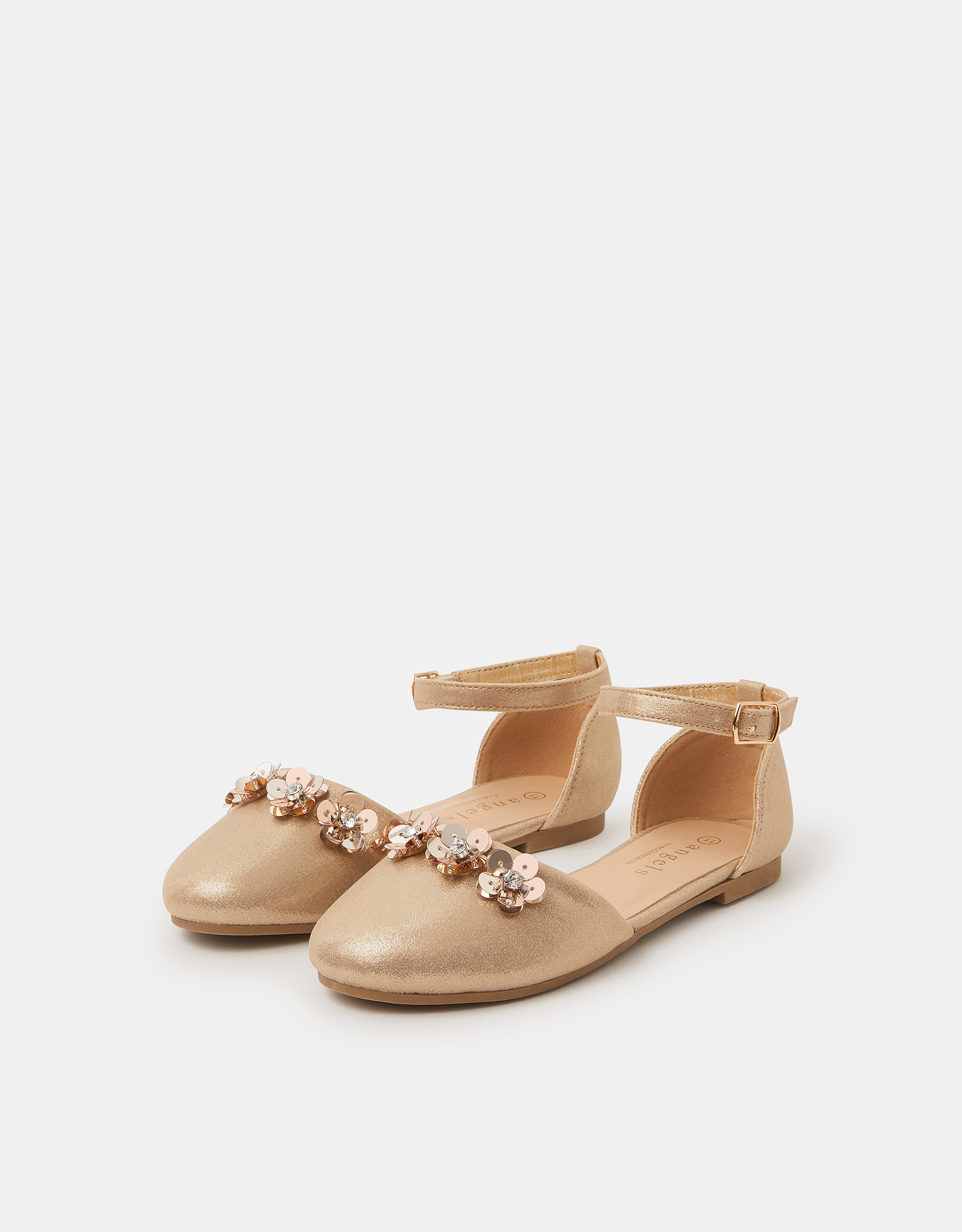 Accessorize Sequin Floral Girls Flower Closed Toe Flats, Gold, Size: 11